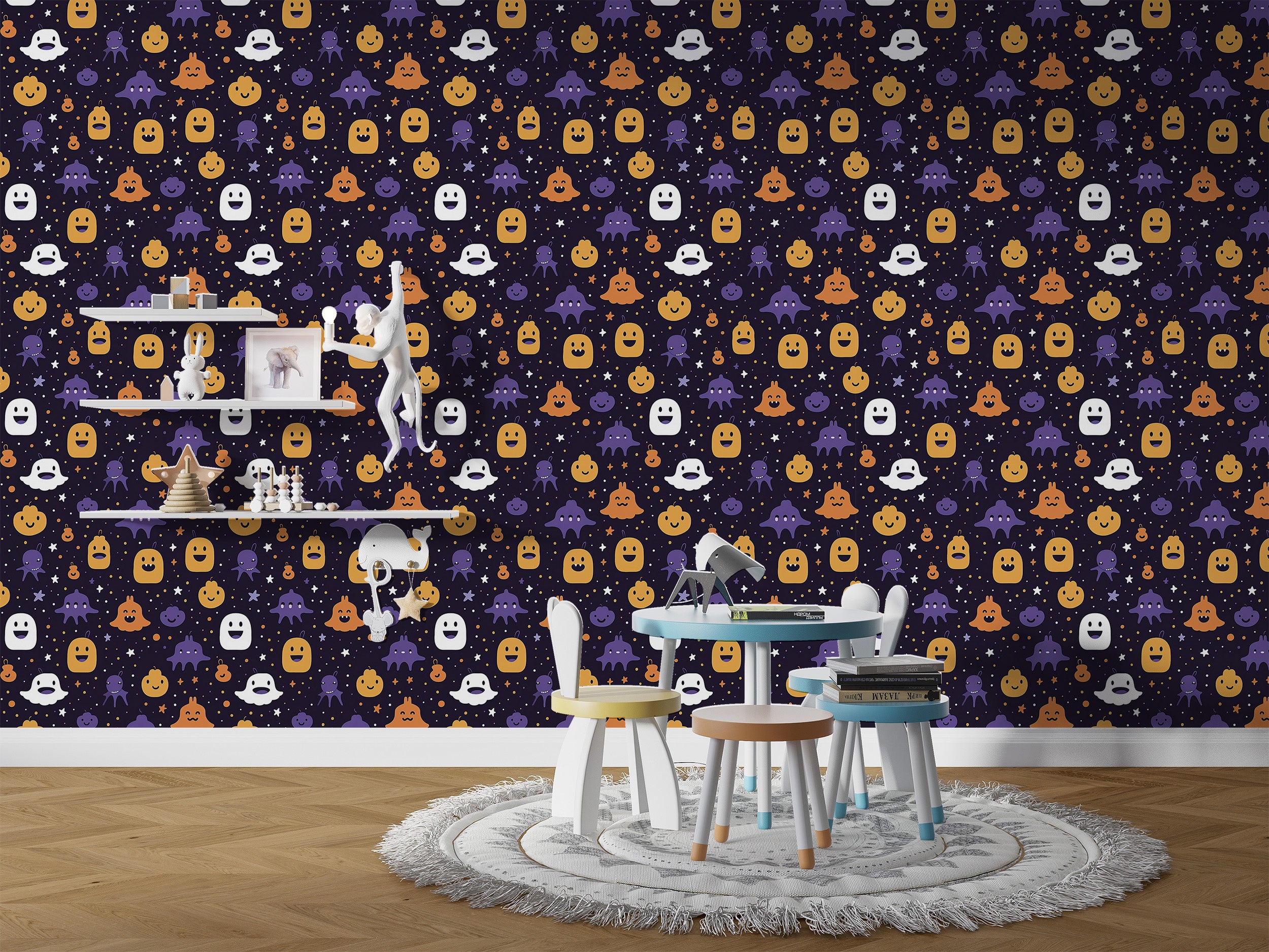 Adorable Halloween Pumpkins and Ghosts Detail