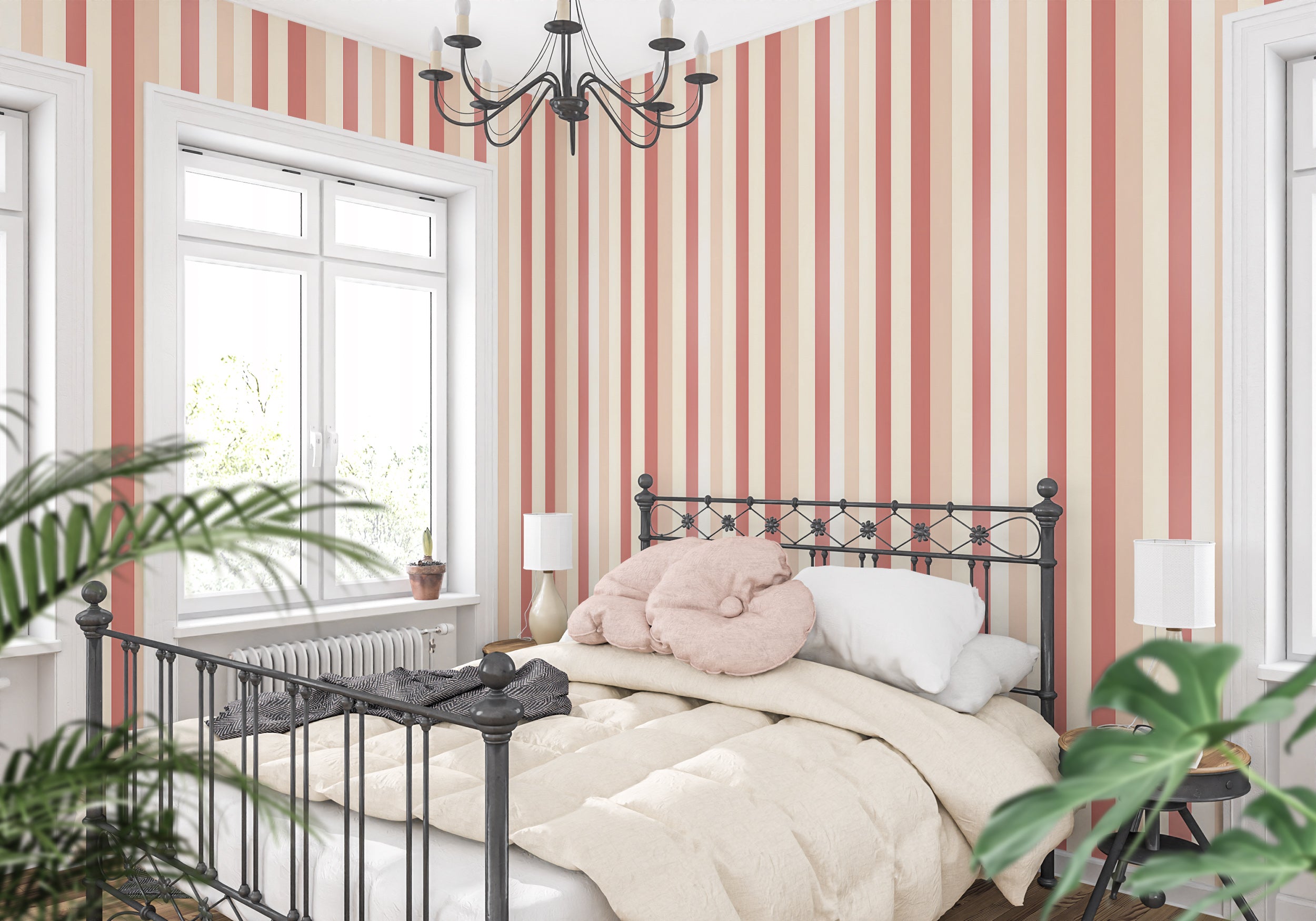 Beige Lines PVC-Free Wallpaper