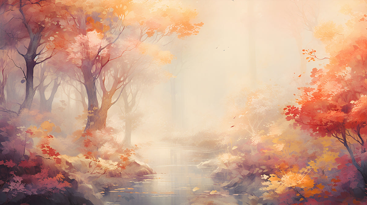 Autumn Forest Mural, Peel And Stick Foggy Trees, Fantasy Nature Wallpaper, Abstract Forest Mural, Watercolor Landscape Wallpaper