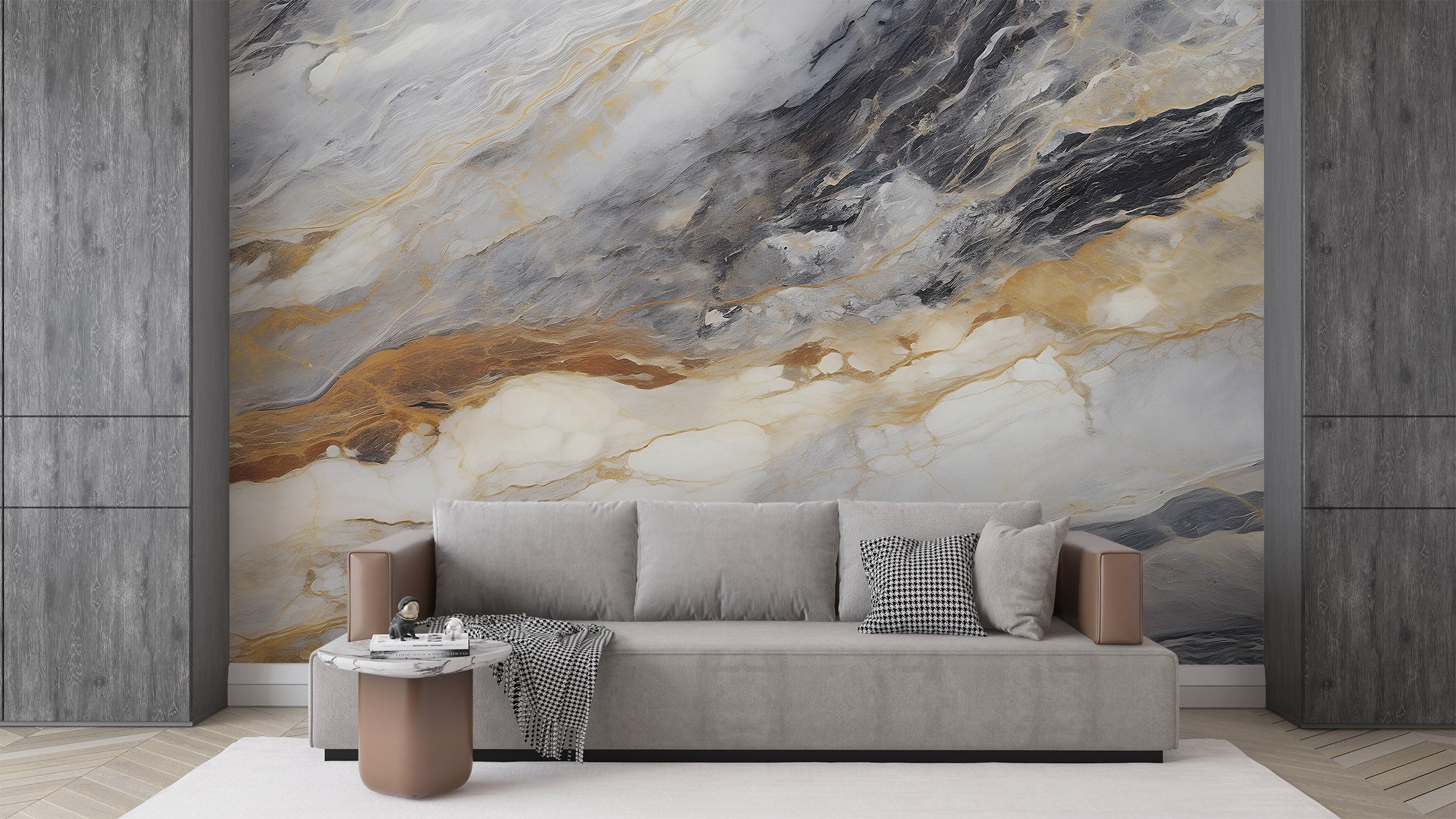 Exquisite Stone Texture Detail in Grey Black and Brown Wallpaper
