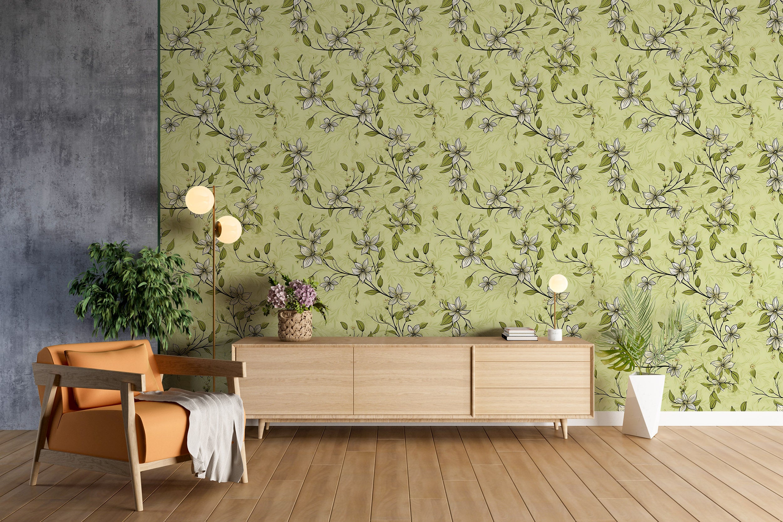 Pistachio Green Floral Pattern Close-Up