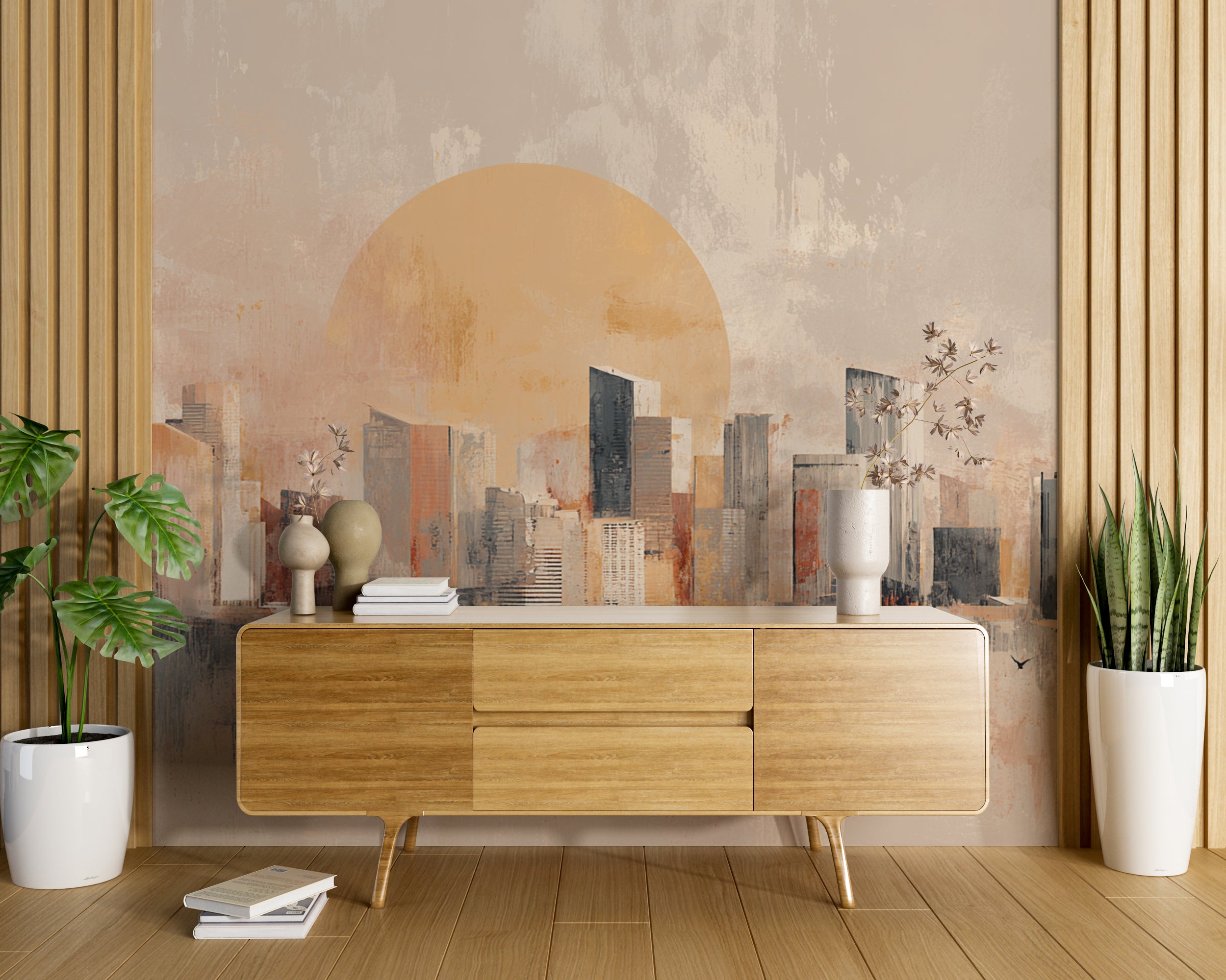 urban wall art in neutrals
modern city wallpaper