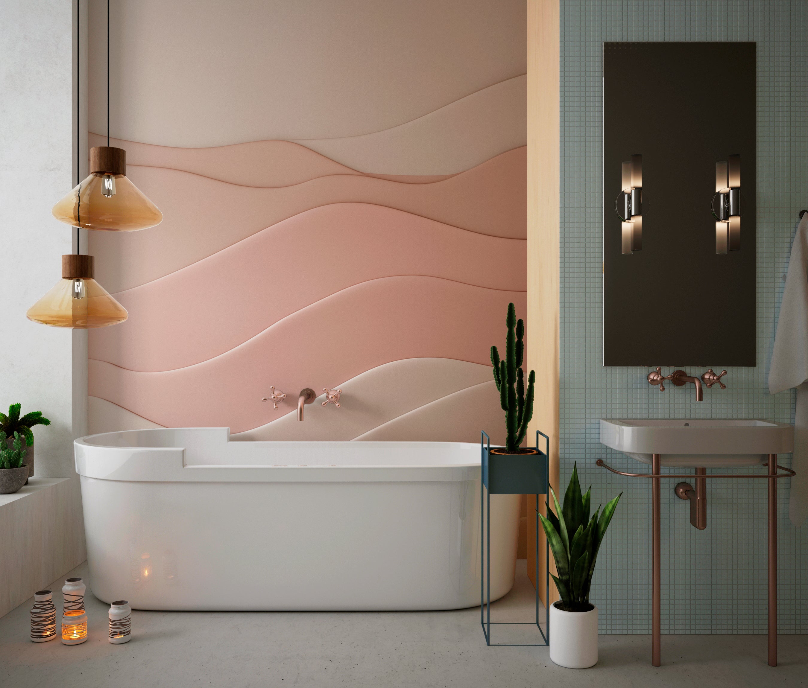 Elegant Beige and Pink Abstract Wallpaper - Perfect for Modern Home Decor