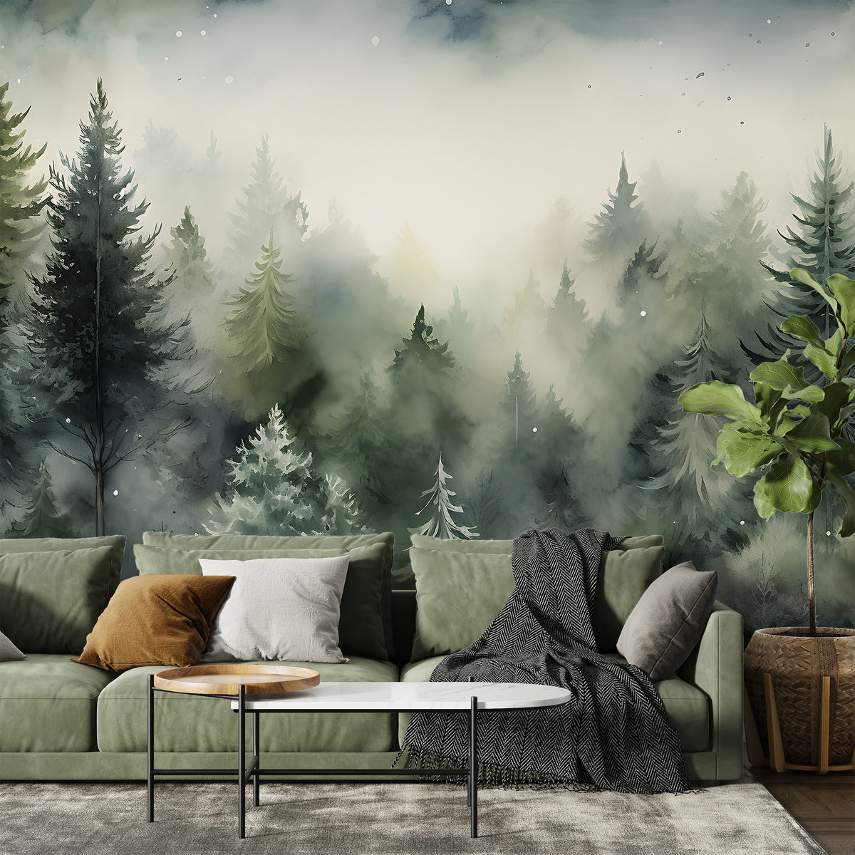 Watercolor Forest Mural | Peel and Stick Nature