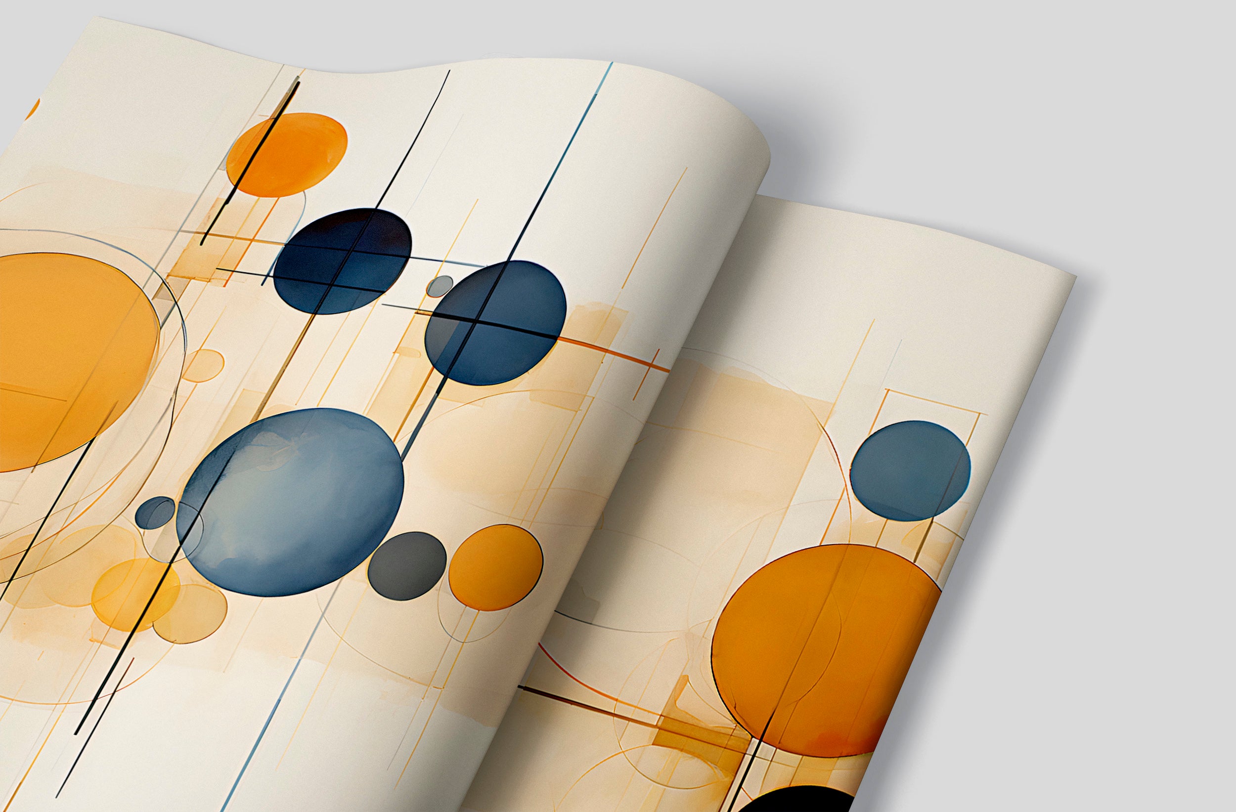 Dynamic Orange and Blue Abstract Mural