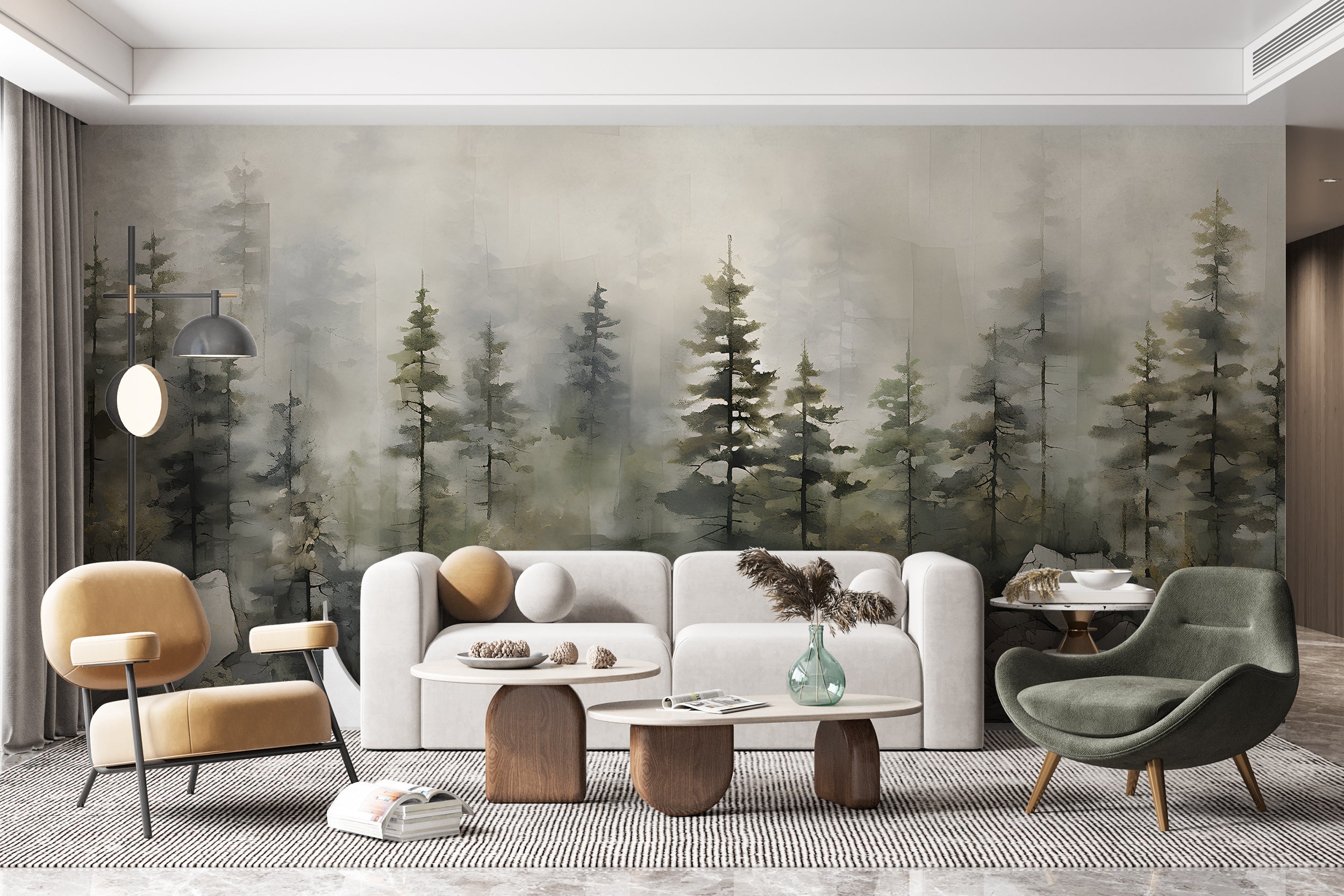 Immersive Watercolor Dark Forest Wall Art