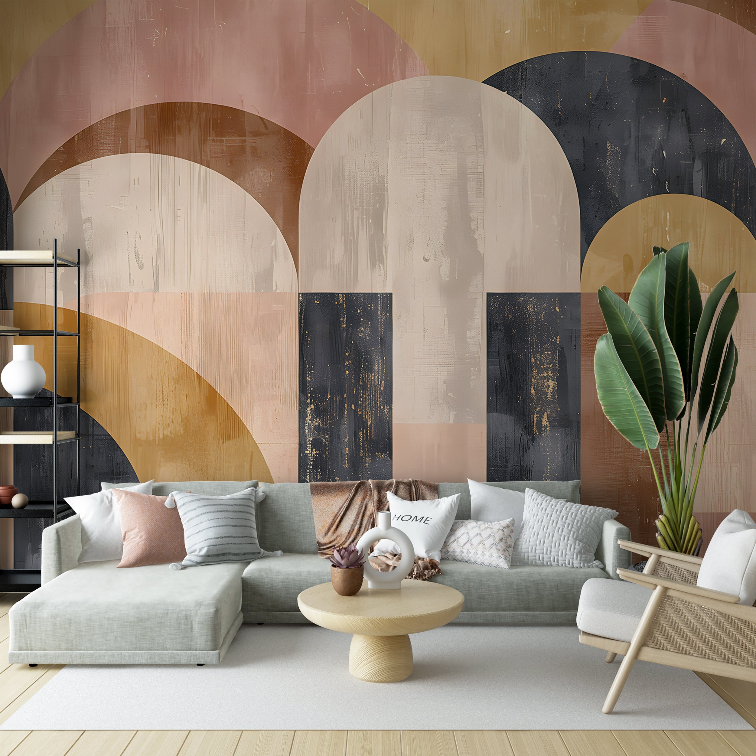 Geometric Wall Mural, Abstract Art Deco Wallpaper, Peel & Stick Modern Mural, Removable Pastel Colours Decal, Self-adhesive Shaped Wallpaper