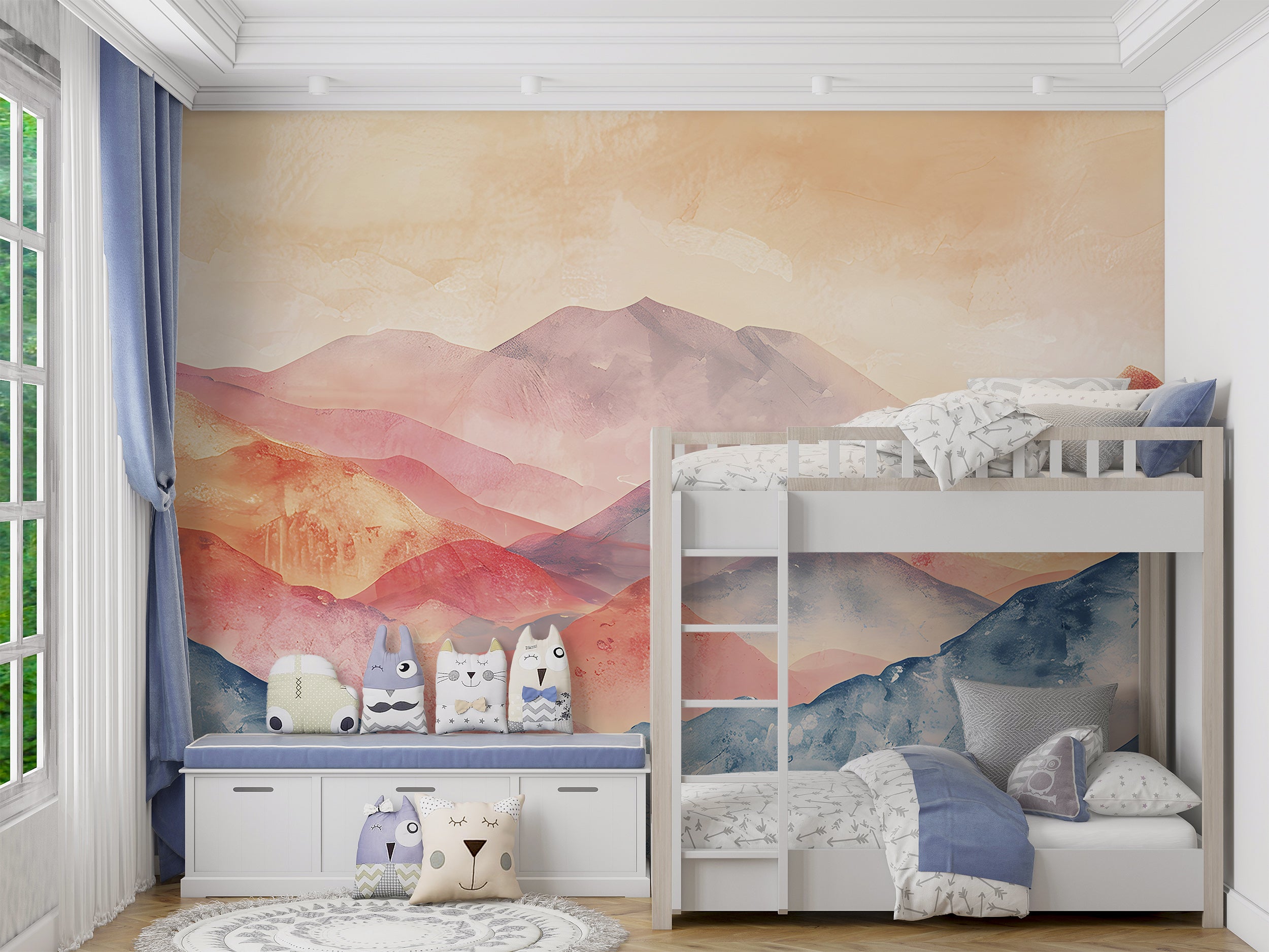 Abstract Mountains Mural, Colorful Peel and Stick Mountain Landscape Wallpaper, Watercolor Modern Style Removable Wall Mural, Custom Size Art