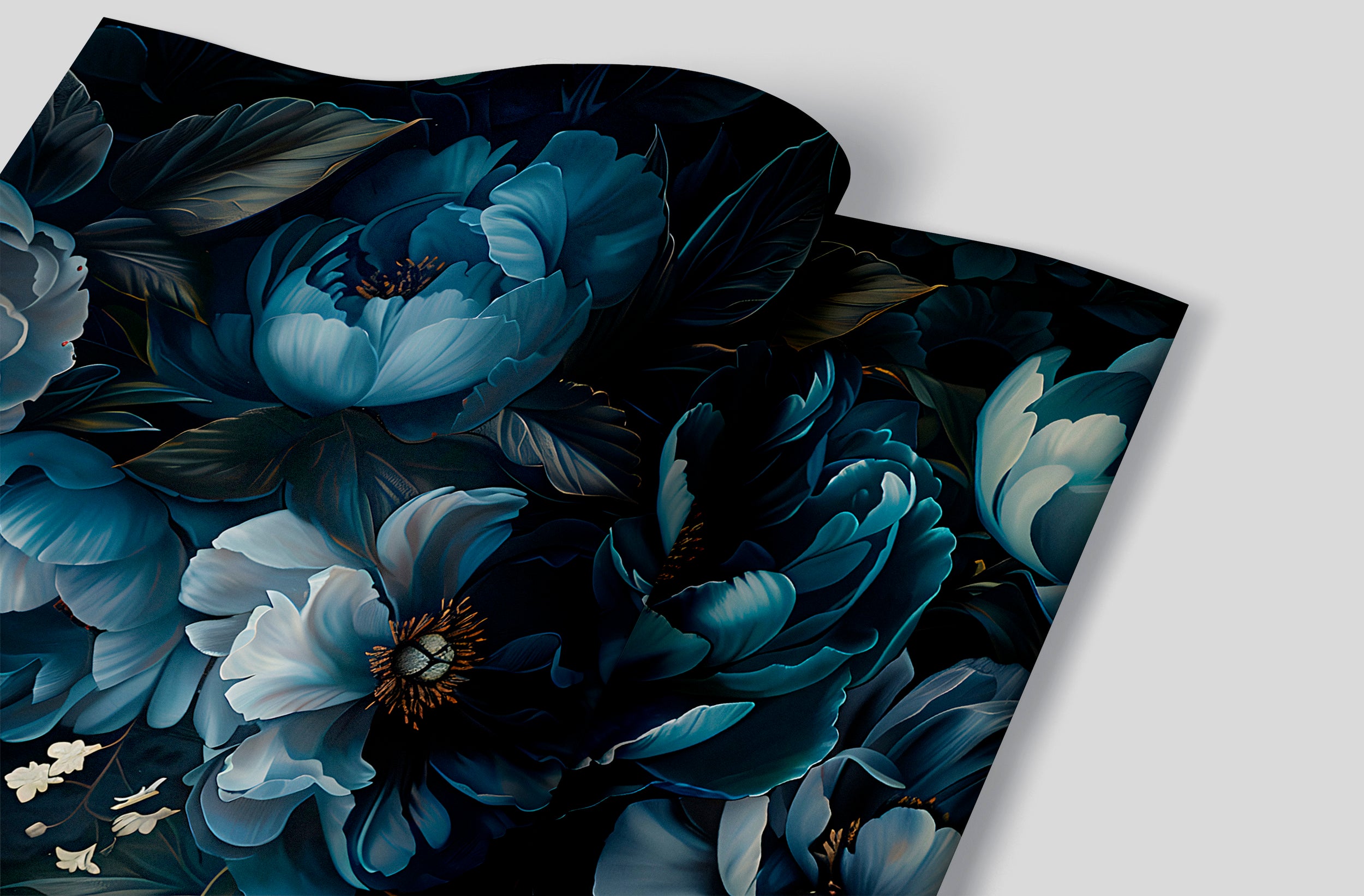 Dark Blue Peonies Mural, Peel and Stick Large Flowers Wallpaper, Removable Deep Blue Floral Wall Decal, Peony Accent Wall Art, PVC free Decor