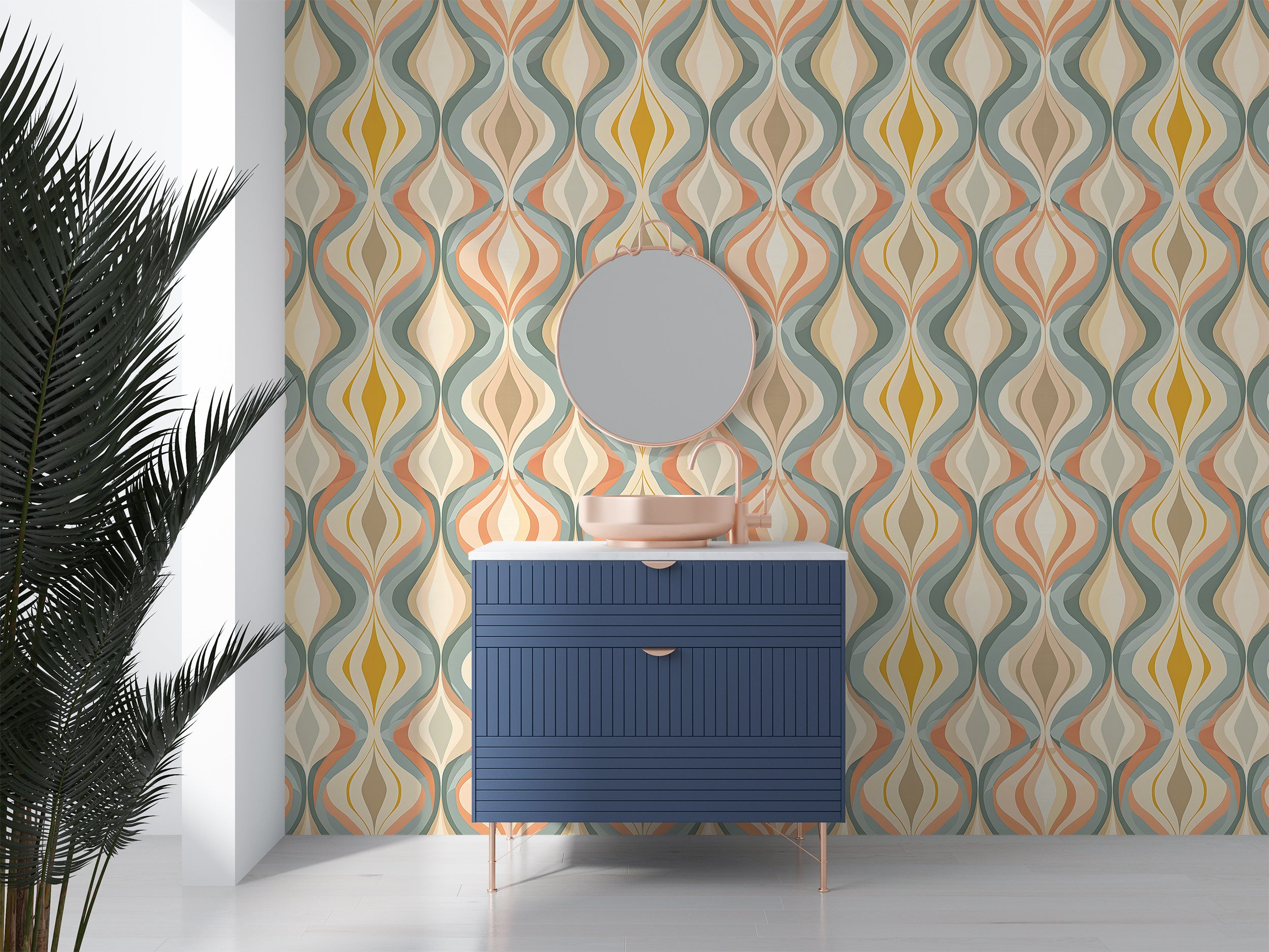 Abstract Wavy Pattern Wallpaper in Pastel Colors, Peel and Stick Geometrical Wallpaper, Removable PVC free Nursery Wall Decal