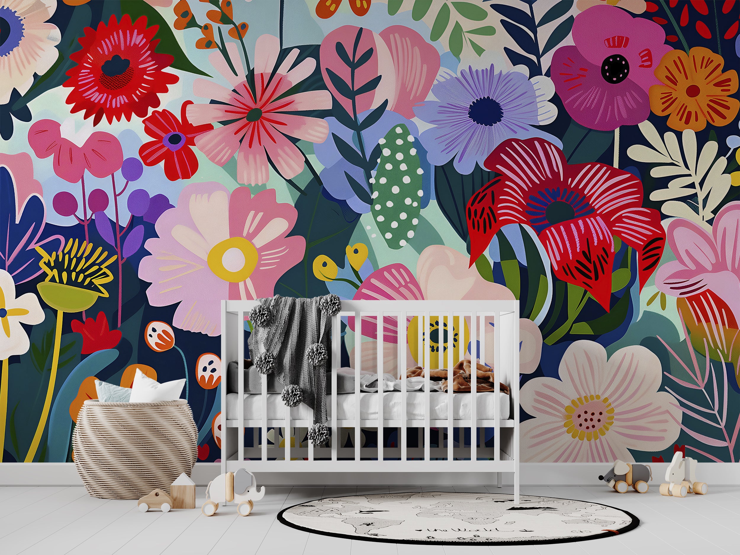 Colorful Abstract Flowers Wallpaper, Peel and Stick Modern Floral Mural, Large Wild Flowers Wall Decor, Removable Meadow Flowers Art