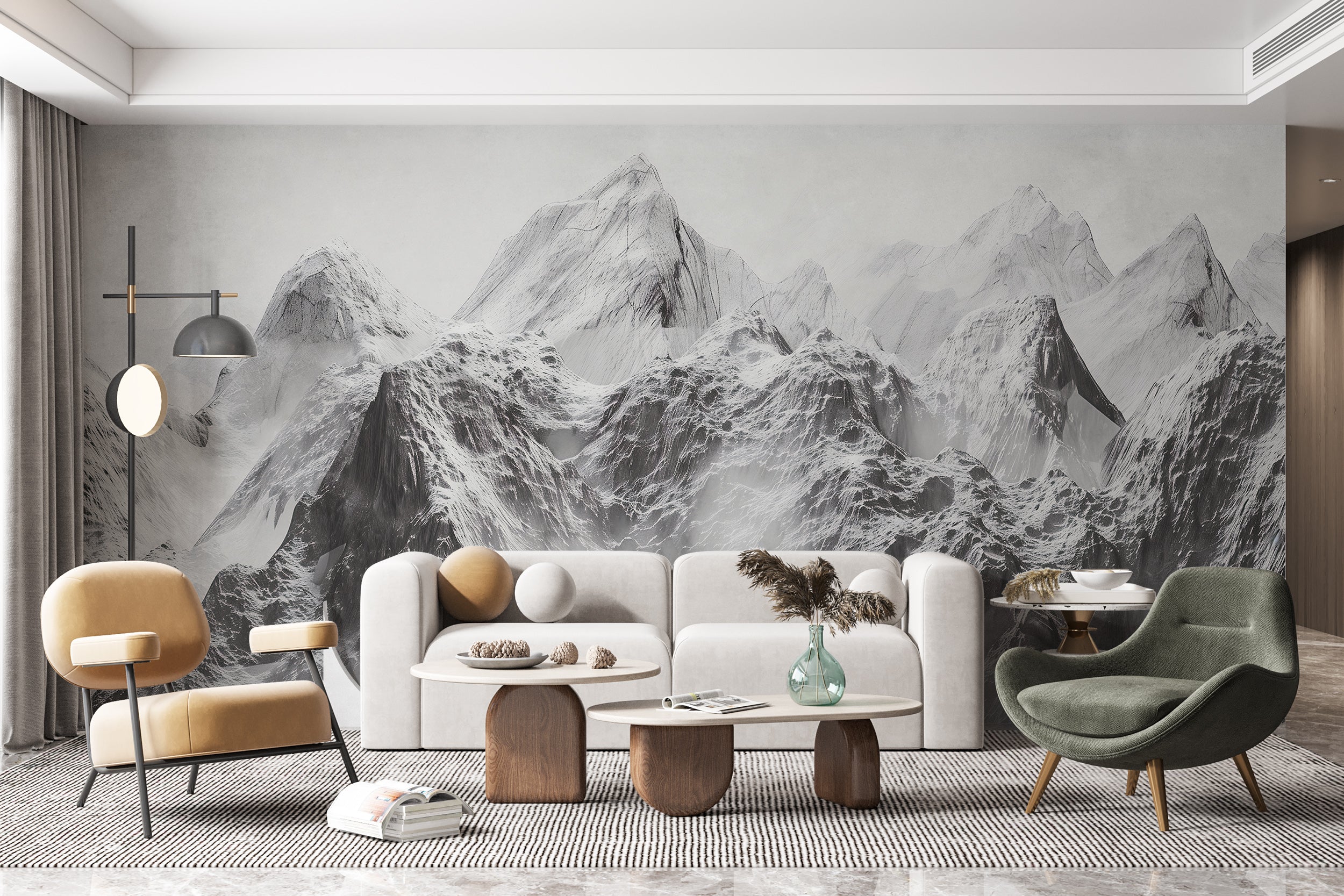 Grey and White Mountain Wallpaper, Peel and Stick Snowy Mountains Mural, Removable Abstract Foggy Nature Wall Decor