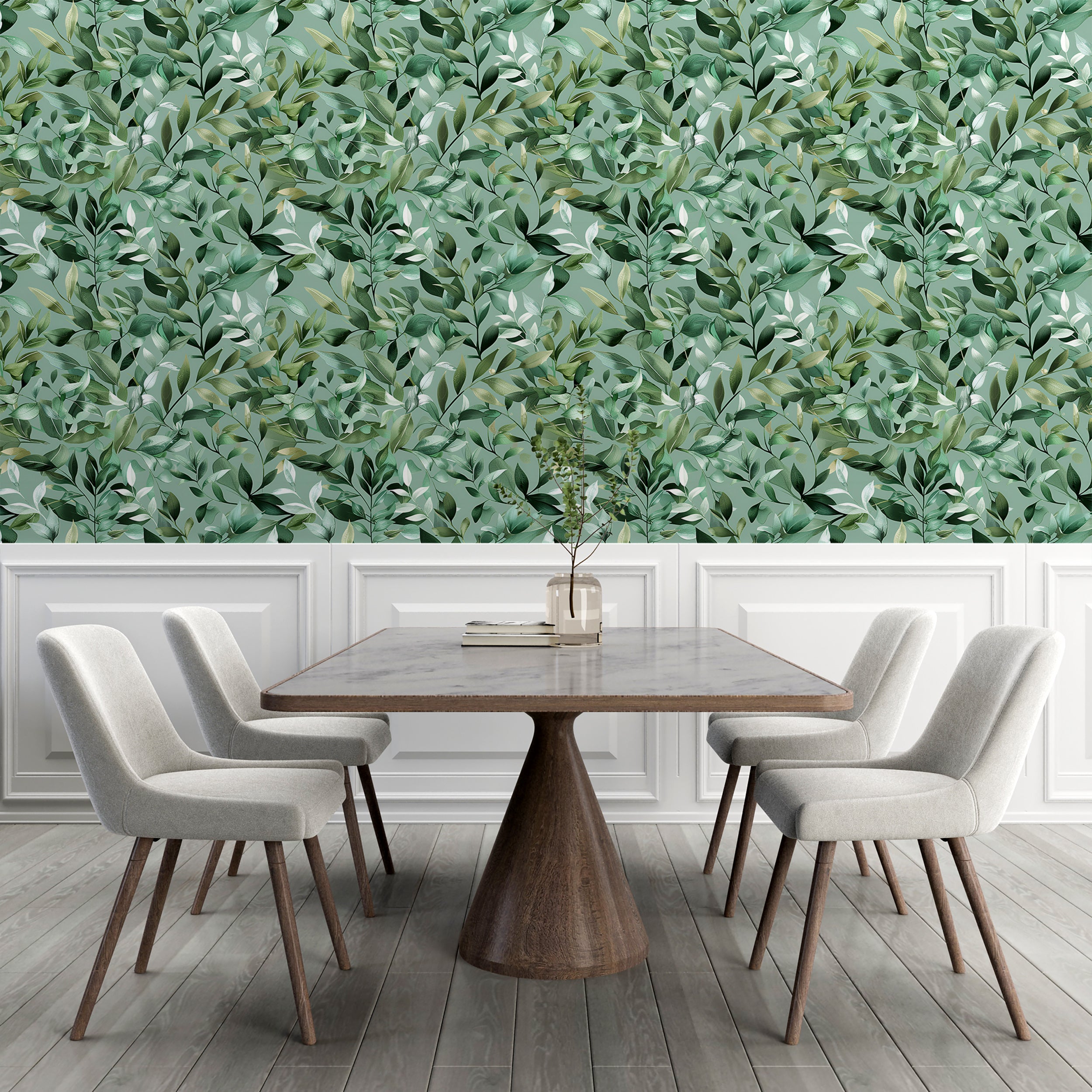 Greenery Wallpaper, Peel and Stick or Pre-pasted Green Botanical Wallpaper, Leaves and Branches Wall Decor, Removable Nature Wall Art