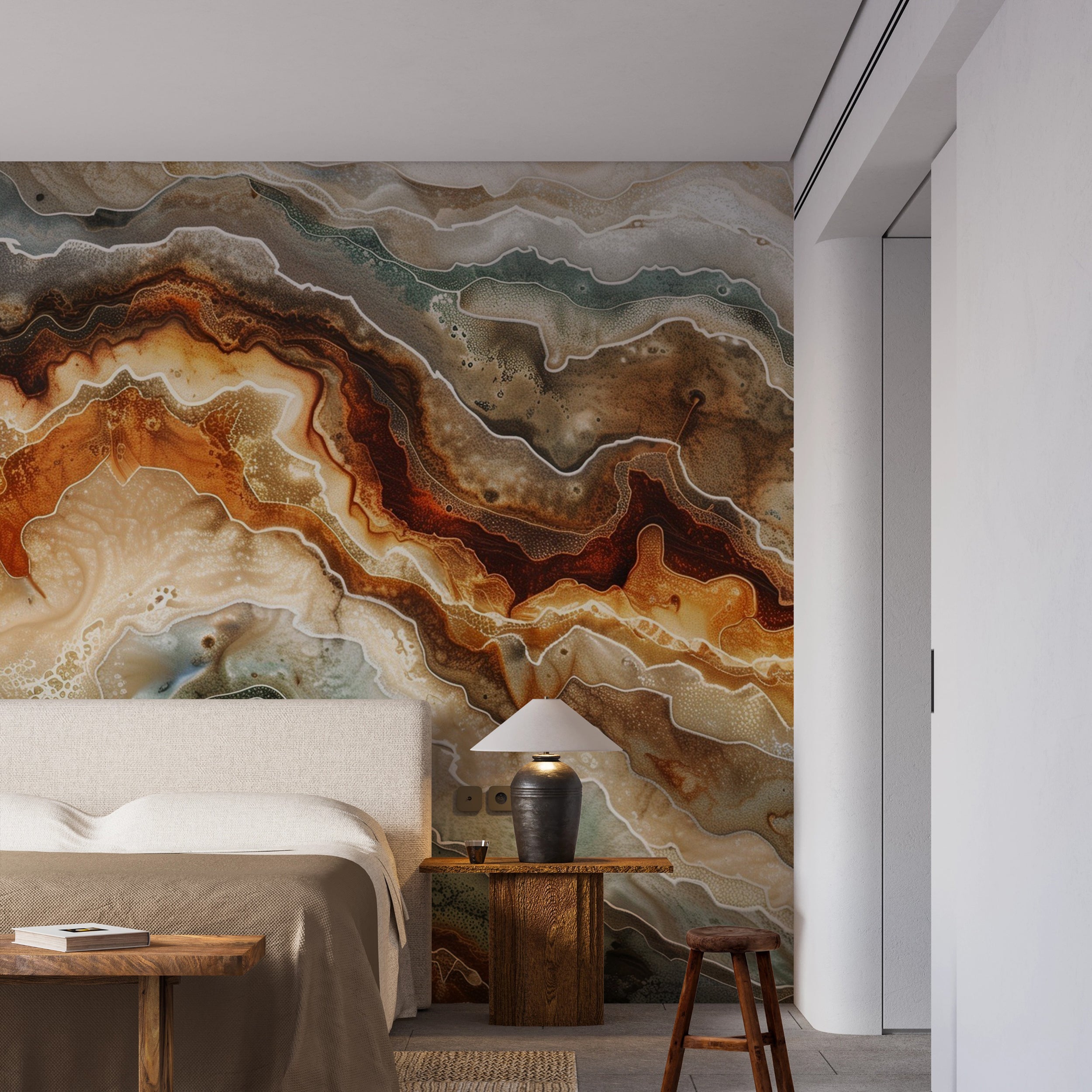 Earth Tones Marble Mural, Peel and Stick Natural Dark Marble Wallpaper, Removable Green Brown Stone Texture Surface Decor