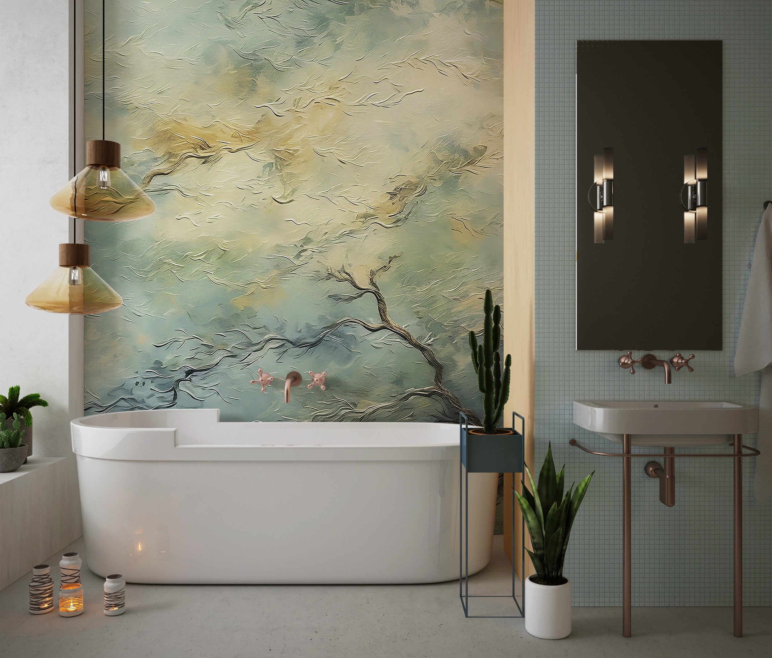 Tree Oil Painting Mural Evoking Artistic Vibes