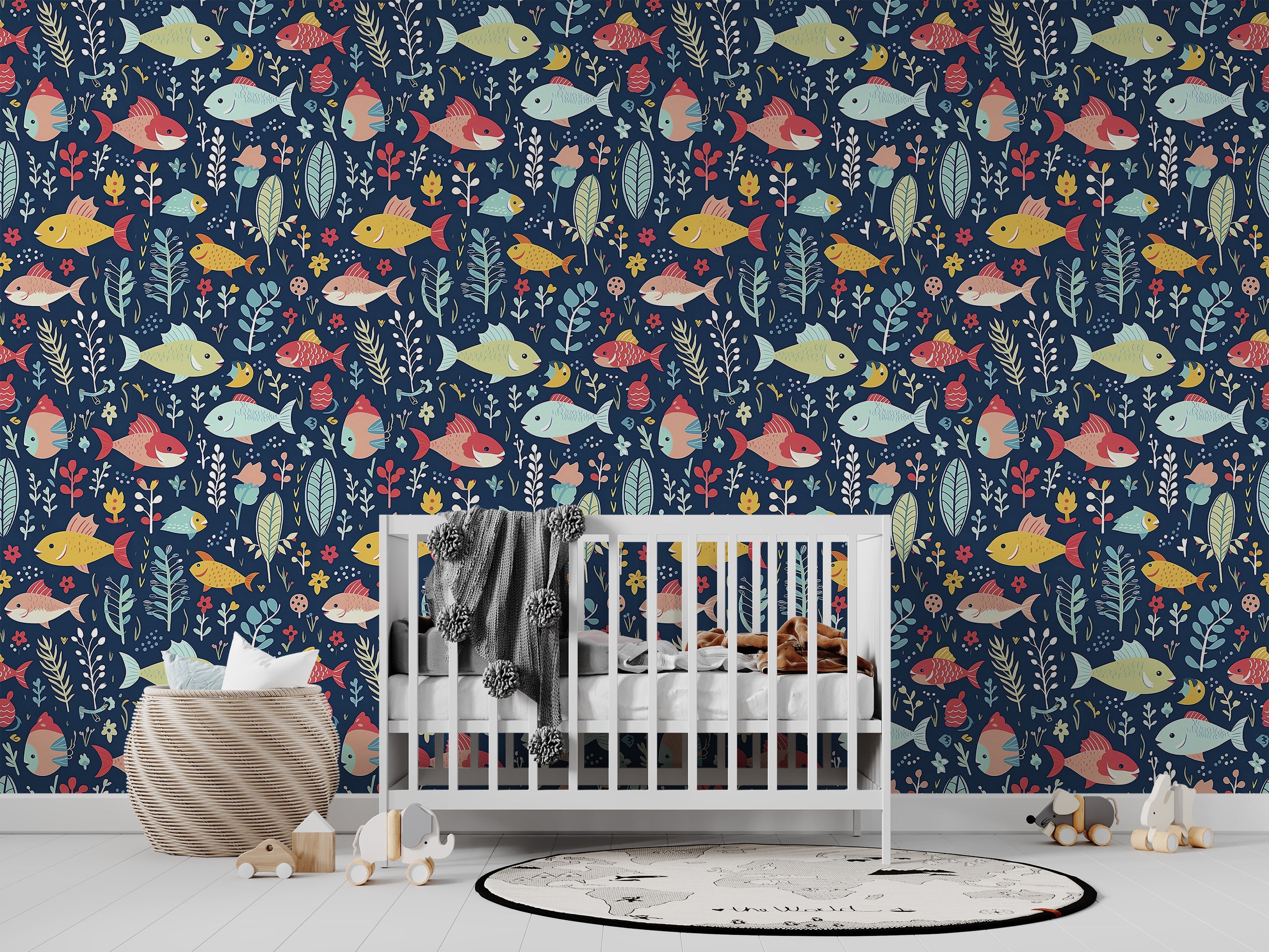 Sea Pattern Wallpaper in Room Setting