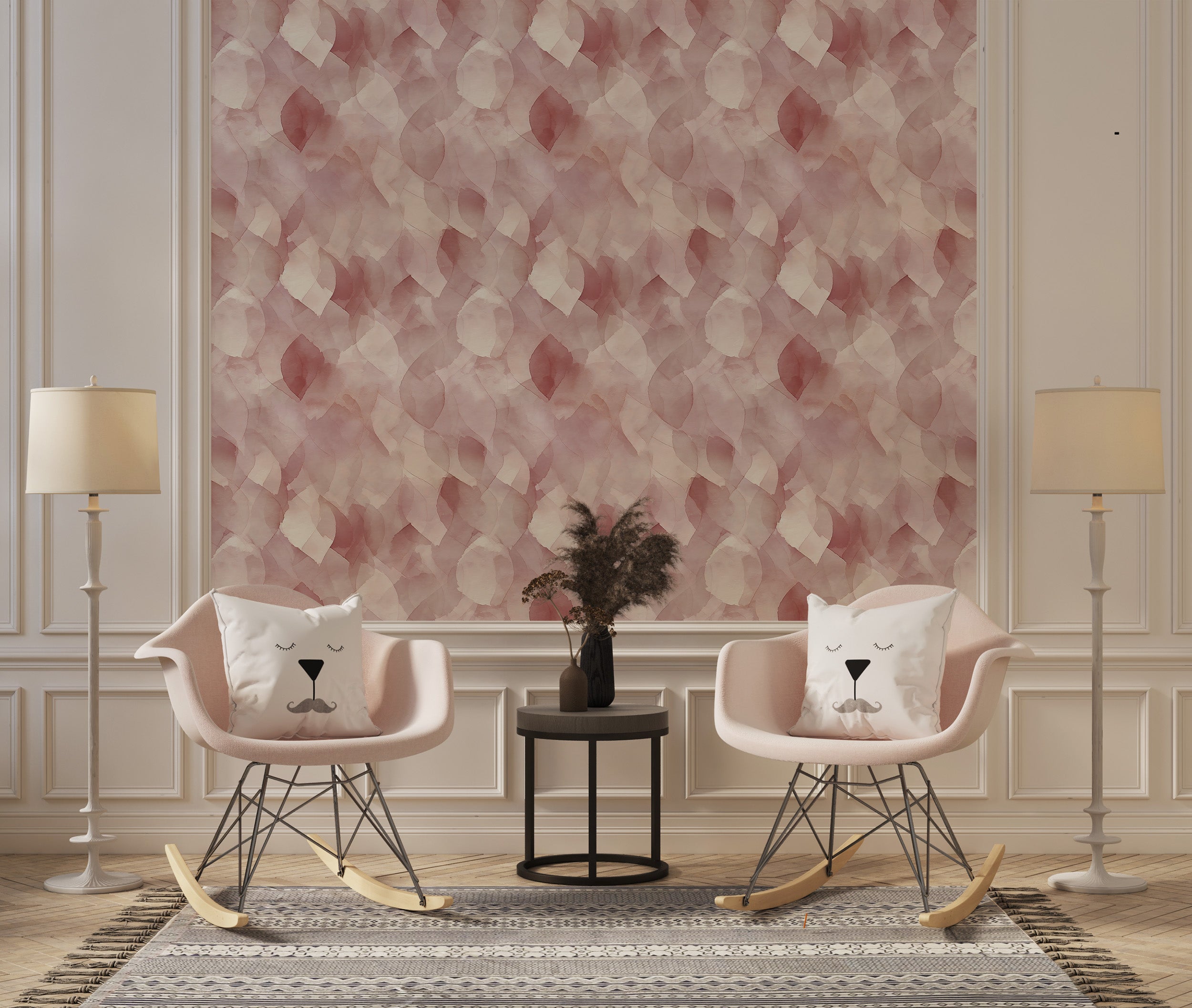 Peel and Stick Pink and White Wallpaper Detail