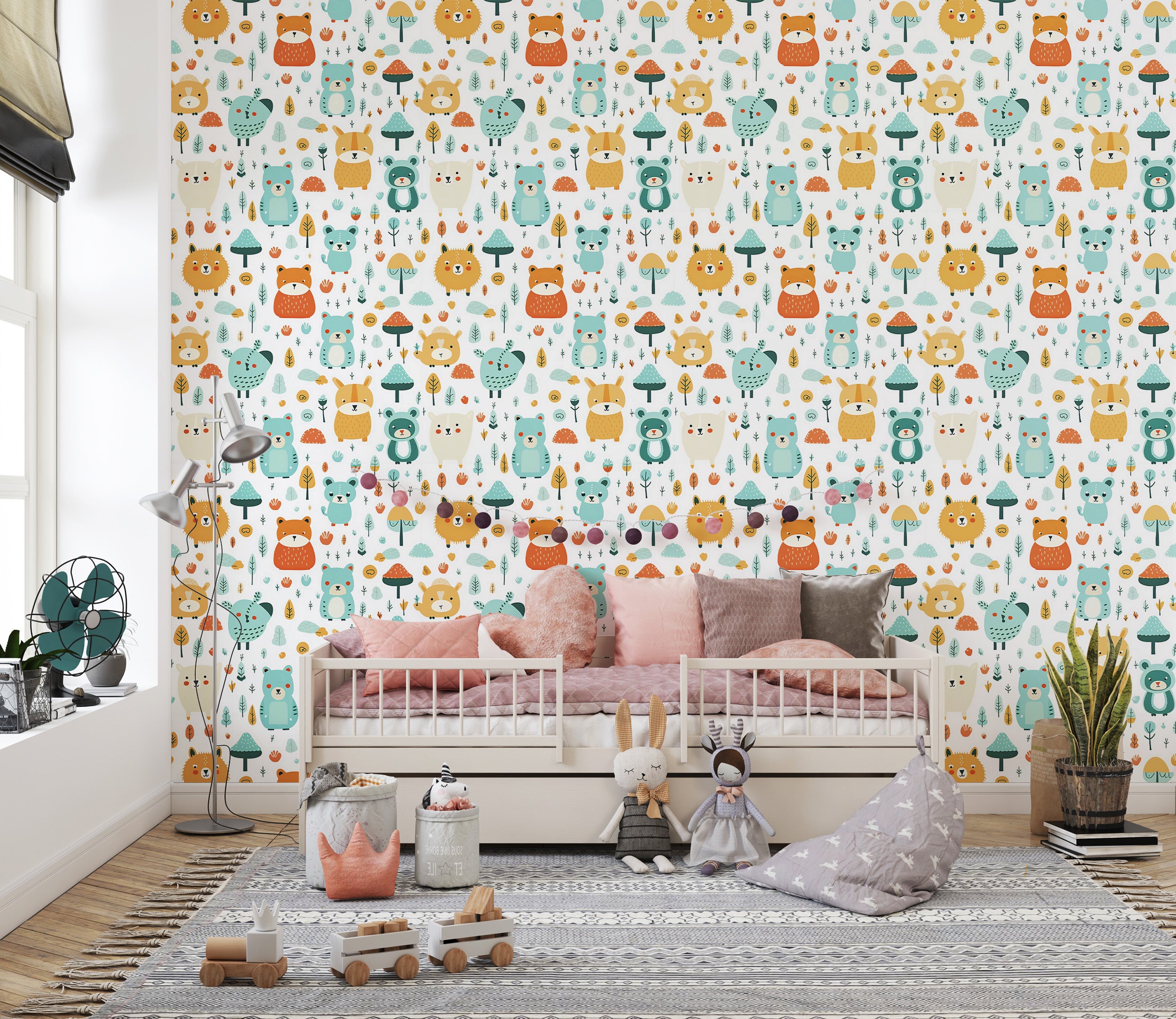 Vibrant Kids Room Animals Pattern Aesthetics