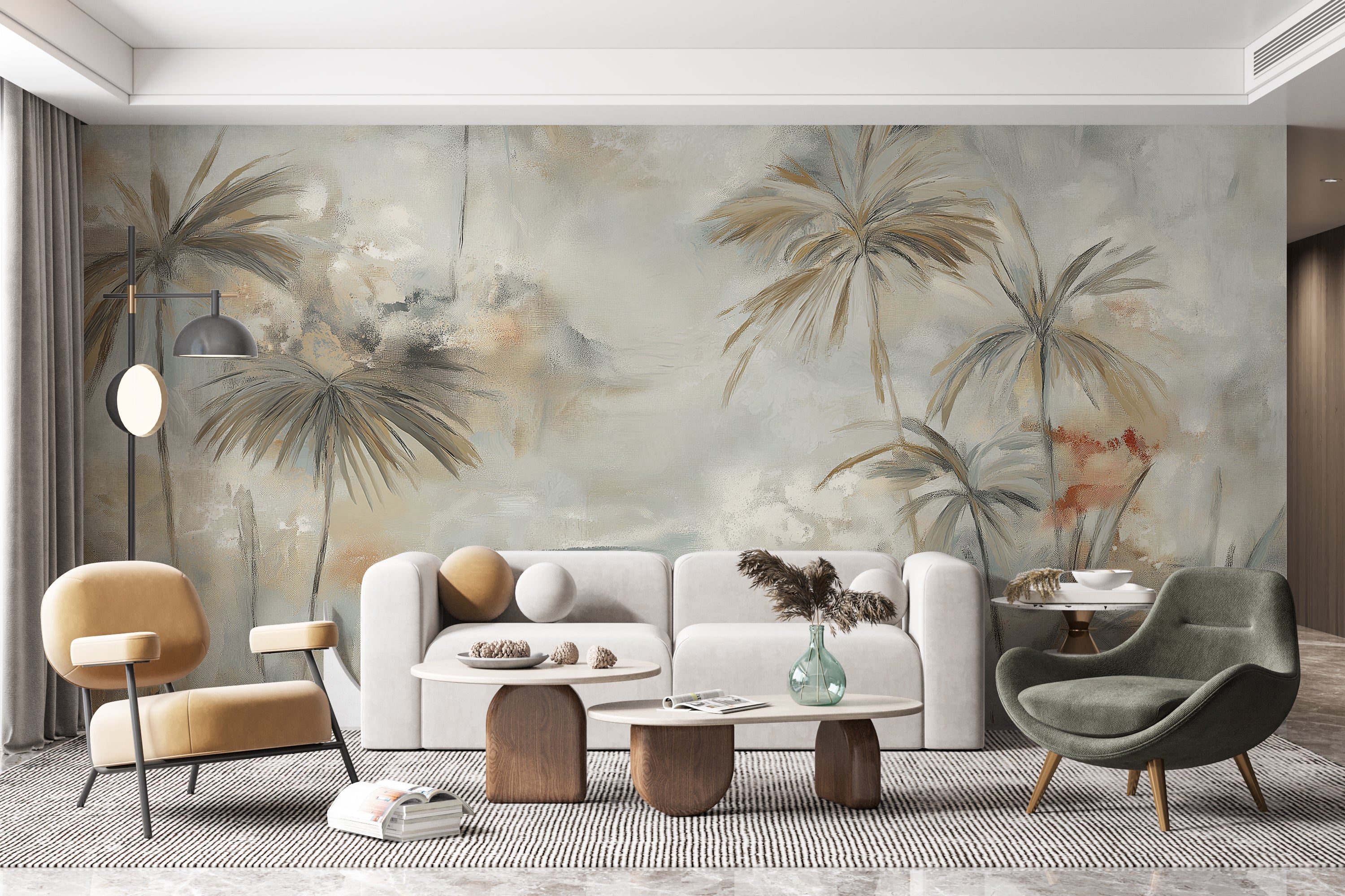Florida palm tree wall art in warm taupe and gray