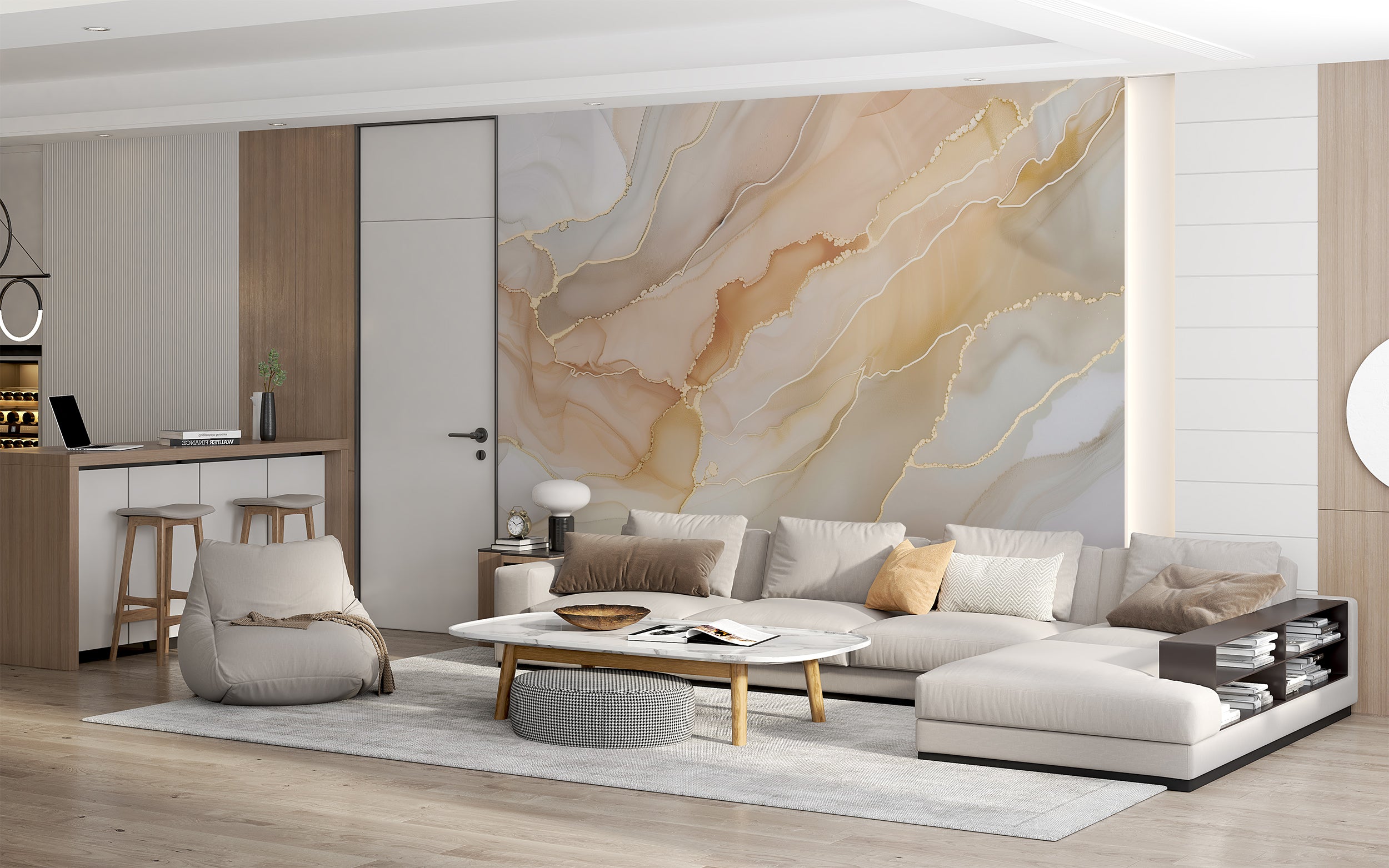 Beige and Grey Alcohol Ink Wall Mural, Peel and Stick Abstract Accent Wall Mural, Removable Unique Custom Size Silk Texture Design Wallpaper