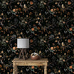 Dark Chinoiserie Wallpaper, Peel and Stick Flowers Decal, Birds and Flowers Removable Wallpaper, Black Botanical Wall Art