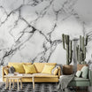 Black&White Marble Mural, Self-adhesive Natural Marble Wallpaper, Stone Texture Mural, Removable White Marble with Black Lines Decor