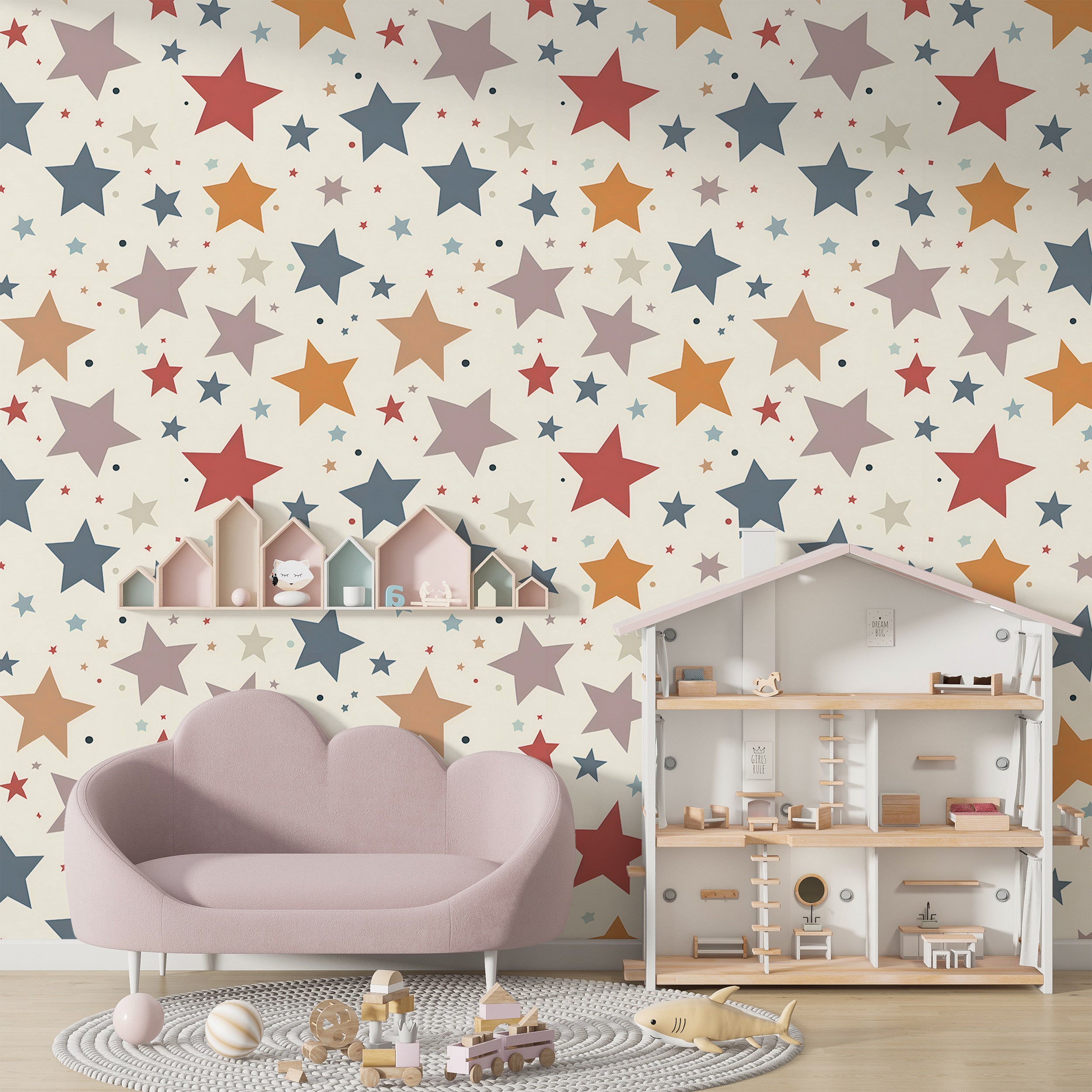 Minimalistic Starry Wallpaper, Stars Wallpaper, Peel and Stick Kids Accent Wall Decor, Removable Star Design Wallpaper, PVC-free