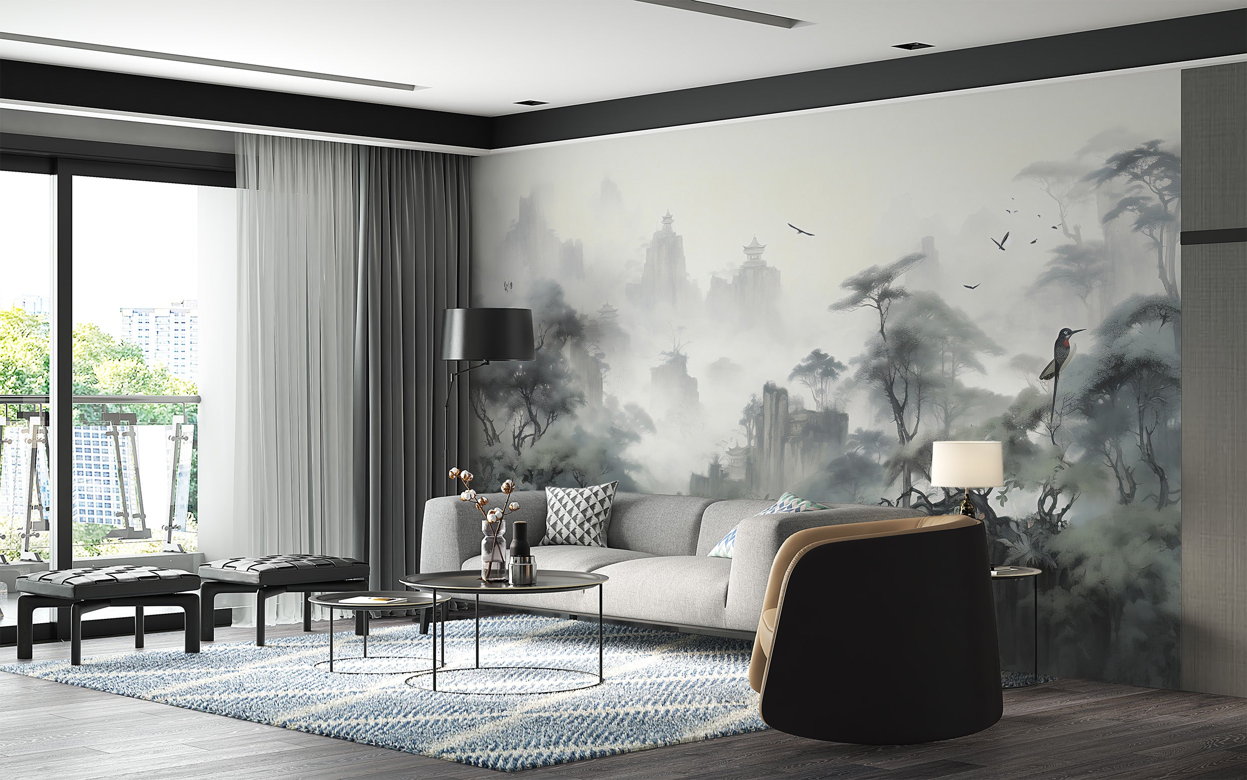 Vintage Jungle Landscape Mural for Nature Enthusiasts