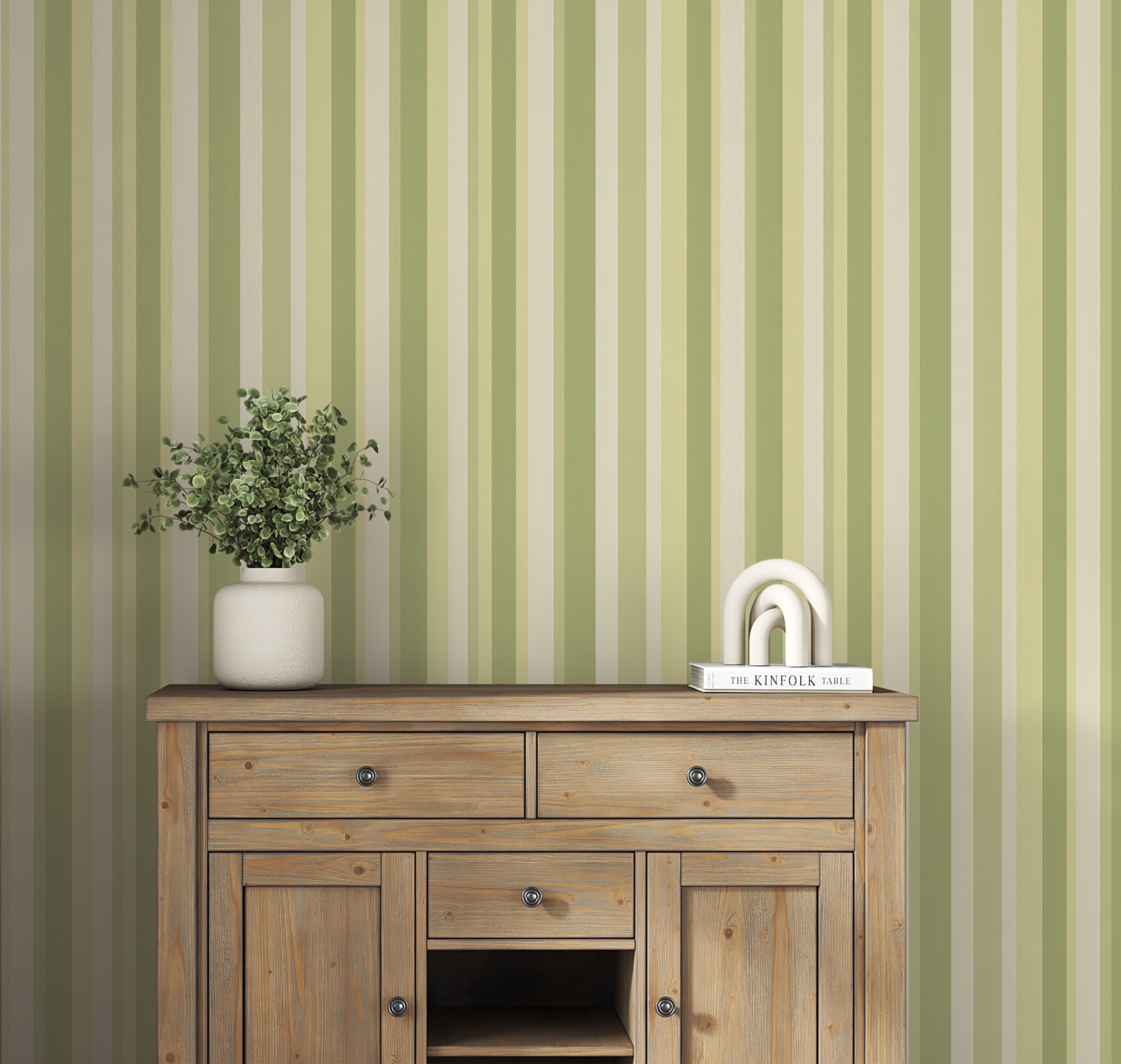 Timeless Pistachio Green Striped Wallpaper