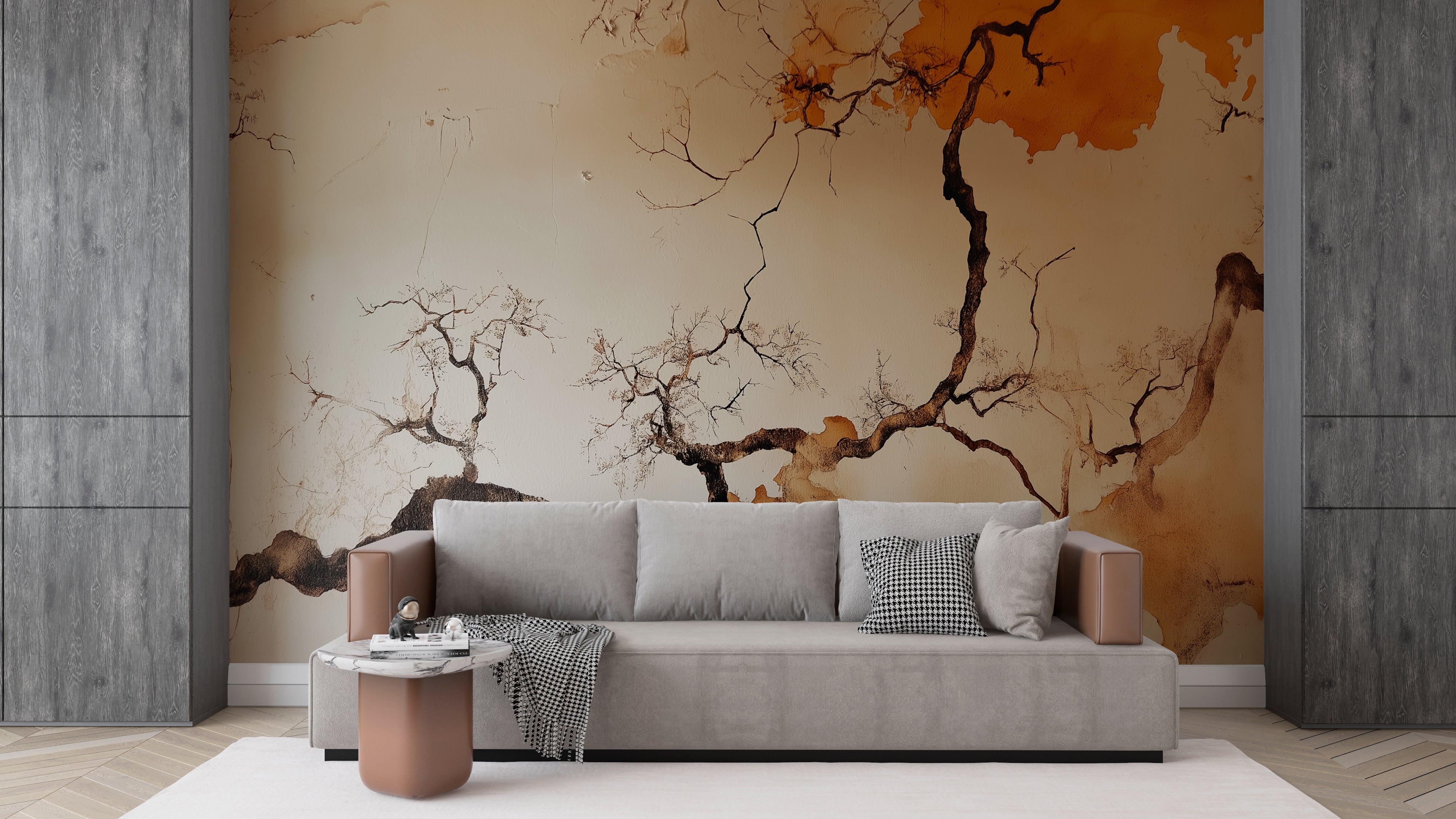 Modern Abstract Crackle Effect Wallpaper – Earthy Tones