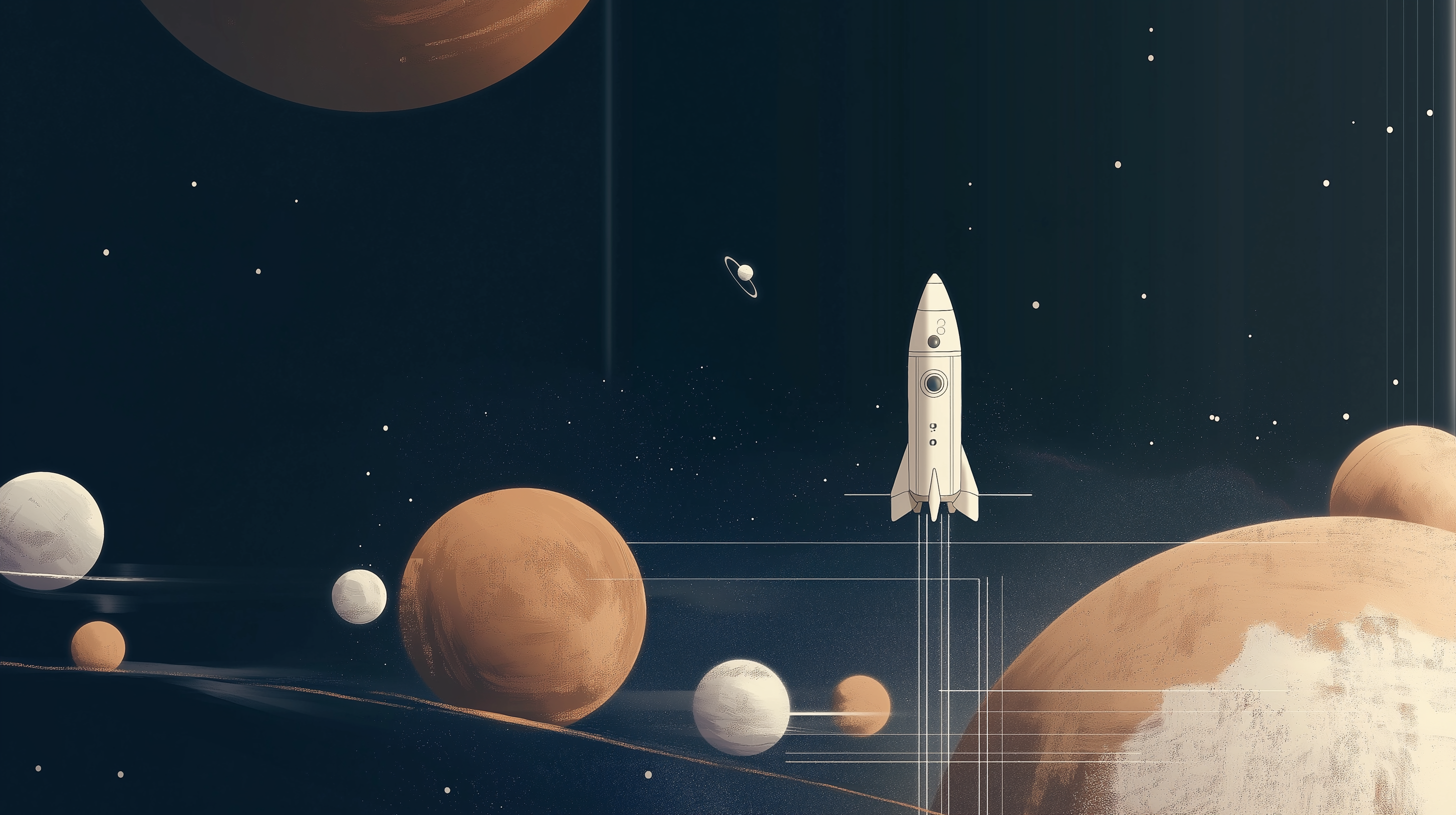 Space Adventure Wallpaper - Rocket Launch Among Planets