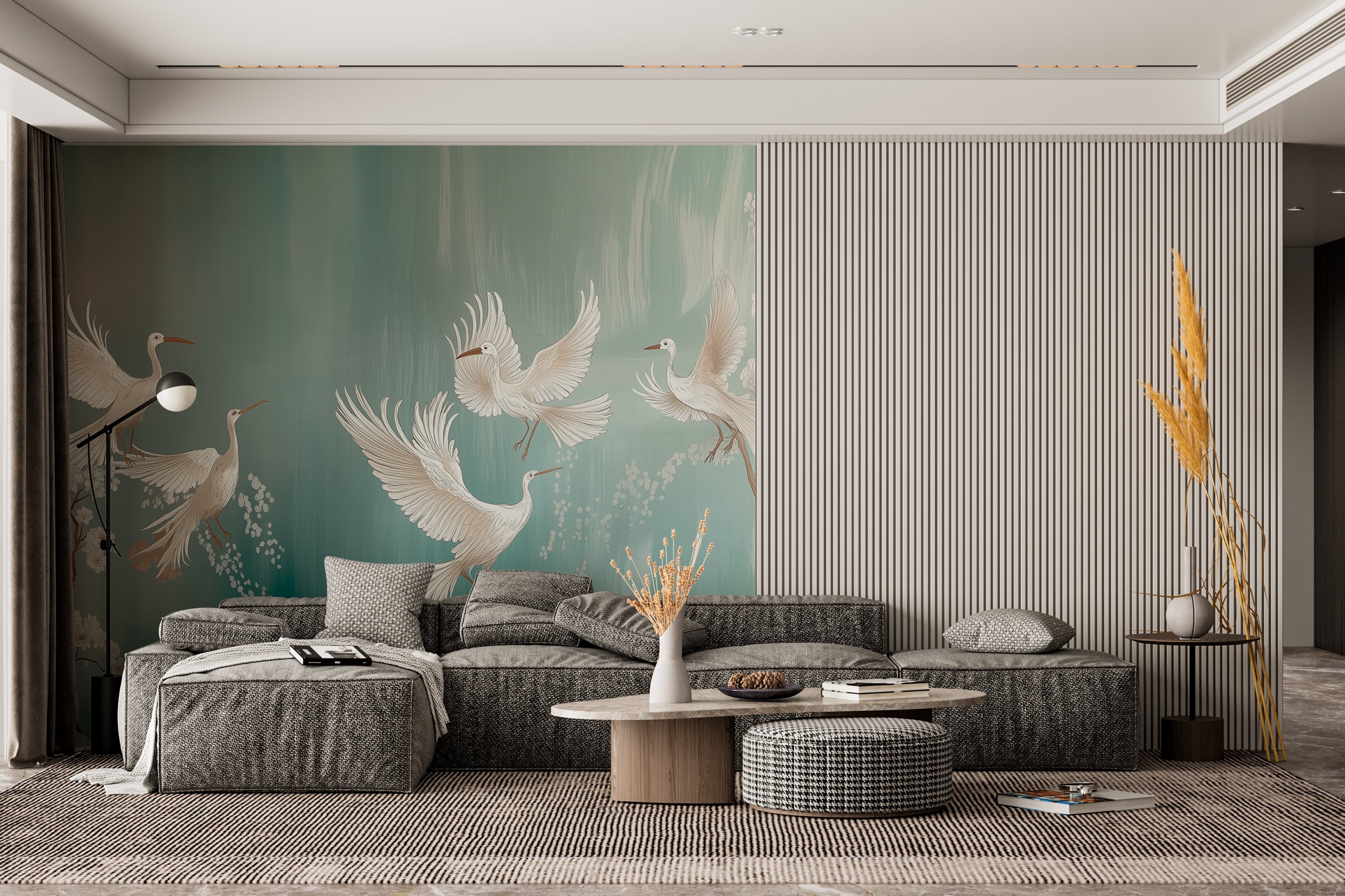 Elegant Floral Bird Wallpaper – Vintage Botanical Wall Decor for Living Room