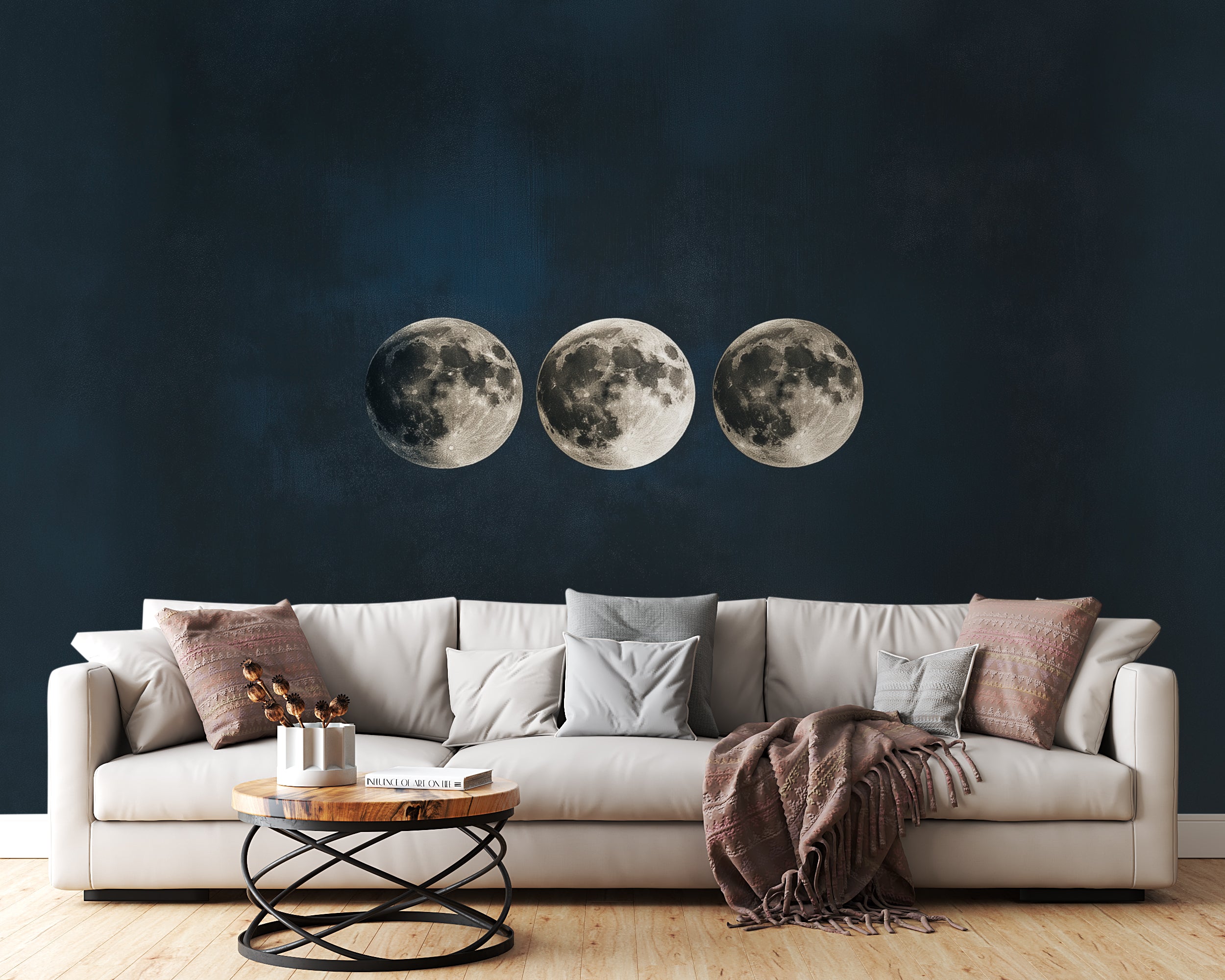 Luxurious Moon Phase Wallpaper - Elegant Celestial Design