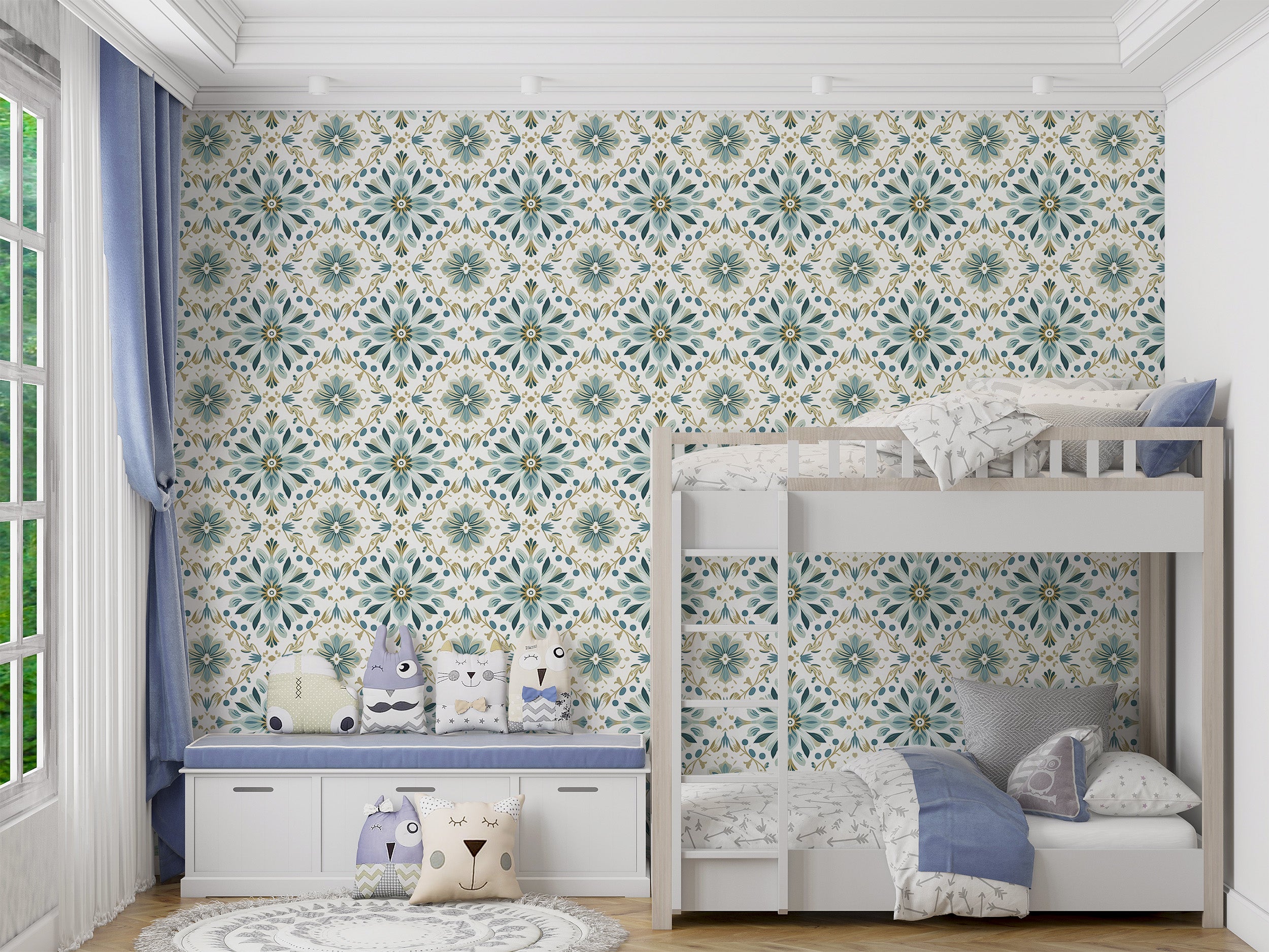 Mint Geometric Peel and Stick Wallpaper in Room