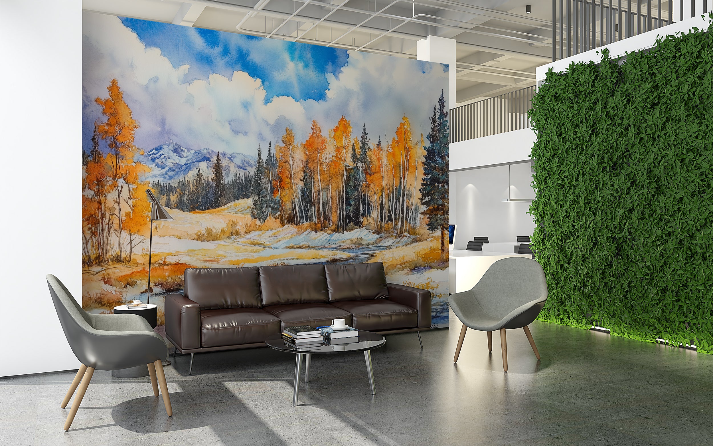 Wild Colorado Nature Wall Mural, Peel and Stick River and Pine Forest Wallpaper, Demi-Season Landscape Art