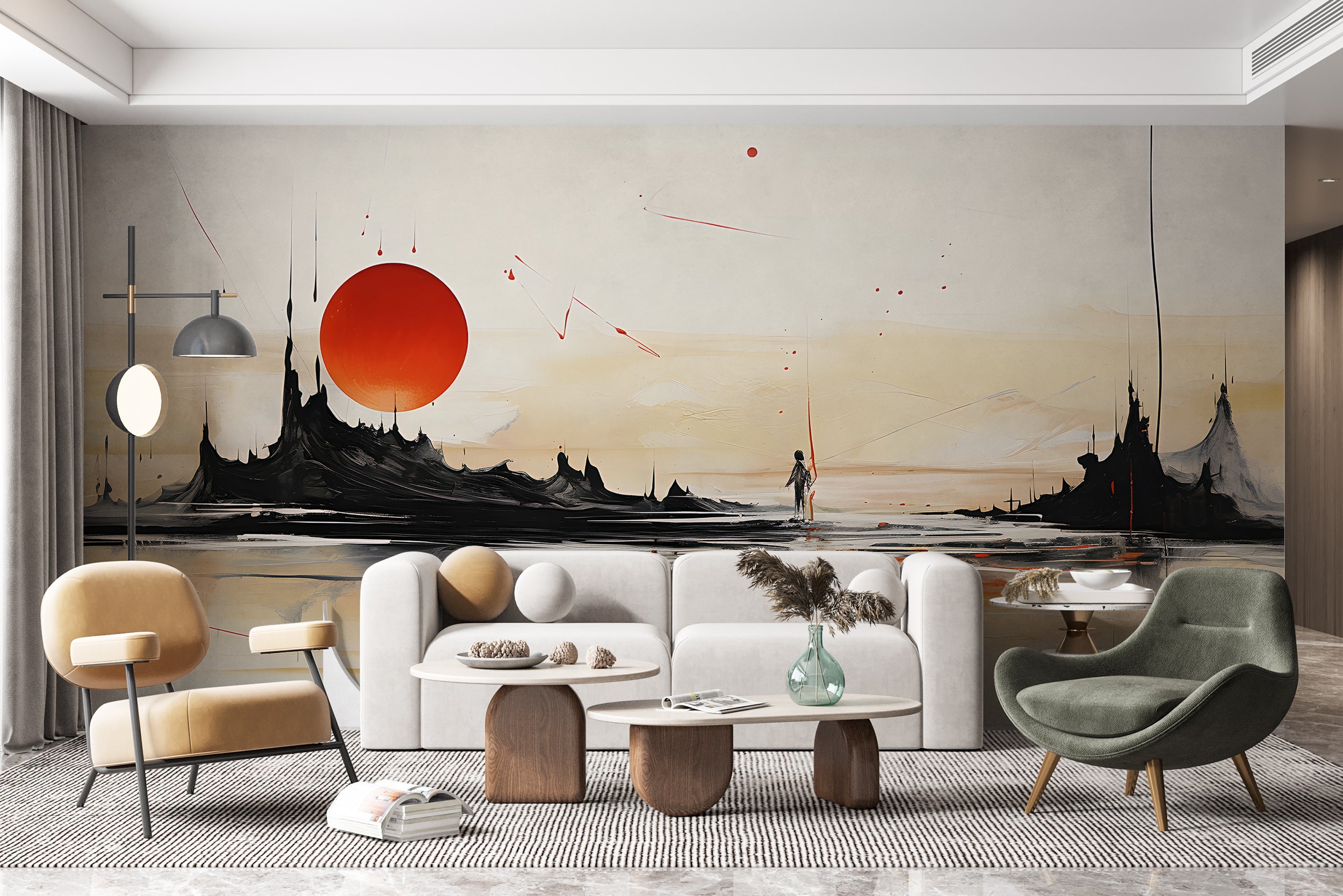 Red Sun Wall Art Decor