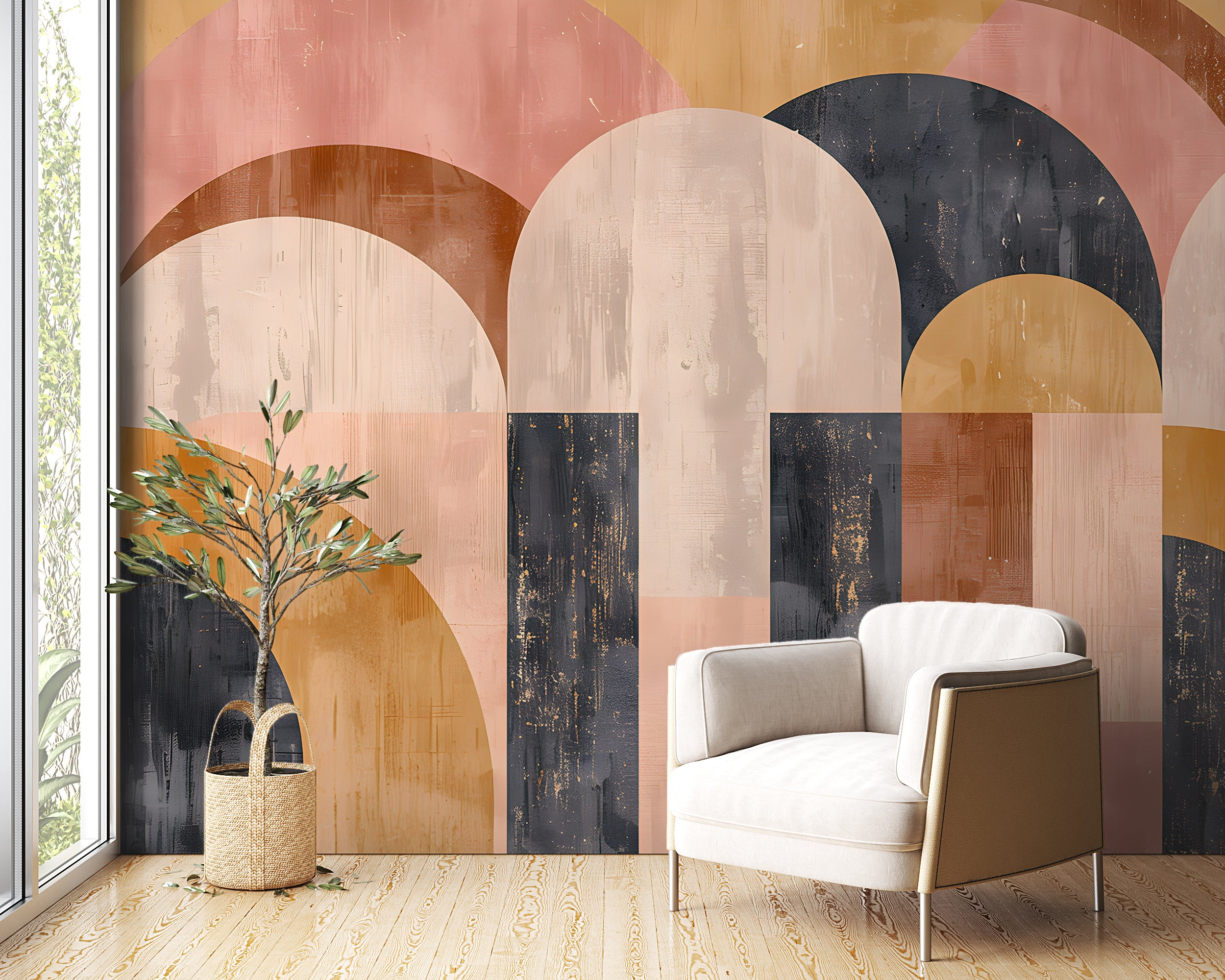 Geometric Wall Mural, Abstract Art Deco Wallpaper, Peel & Stick Modern Mural, Removable Pastel Colours Decal, Self-adhesive Shaped Wallpaper