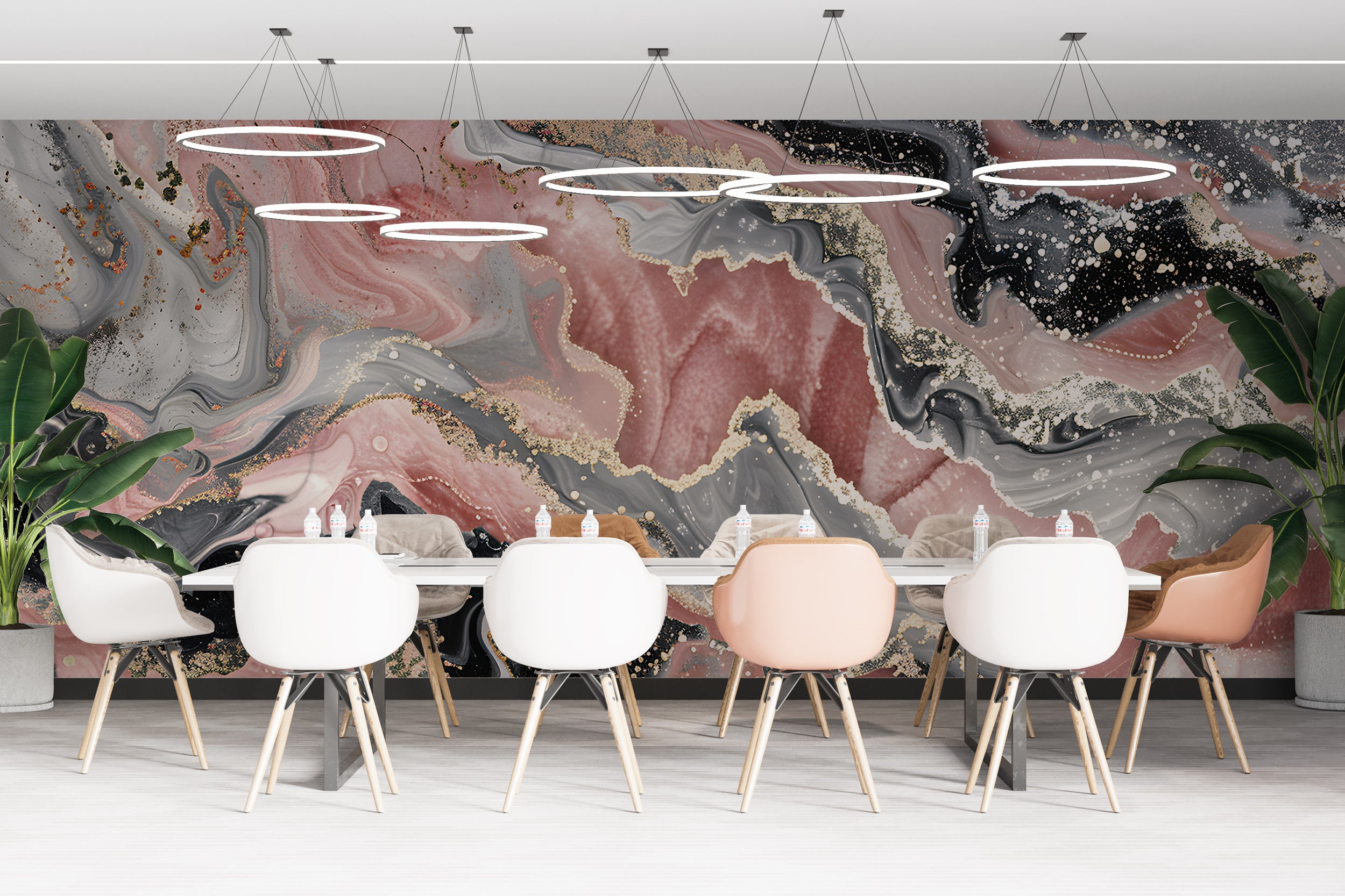 Pink Black Grey and Gold Alcohol Ink Mural, Peel and Stick Marble Texture Wallpaper, Removable Modern Wall Art, Abstract Unique Decor