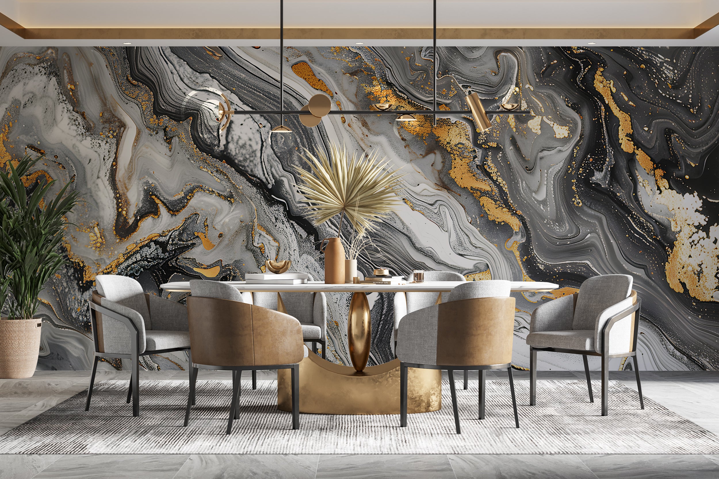 Black Grey and Gold Alcohol Ink Mural, Peel and Stick Dark Marble Wallpaper, Removable PVC-free Abstract Decor, Unique Custom Size Art