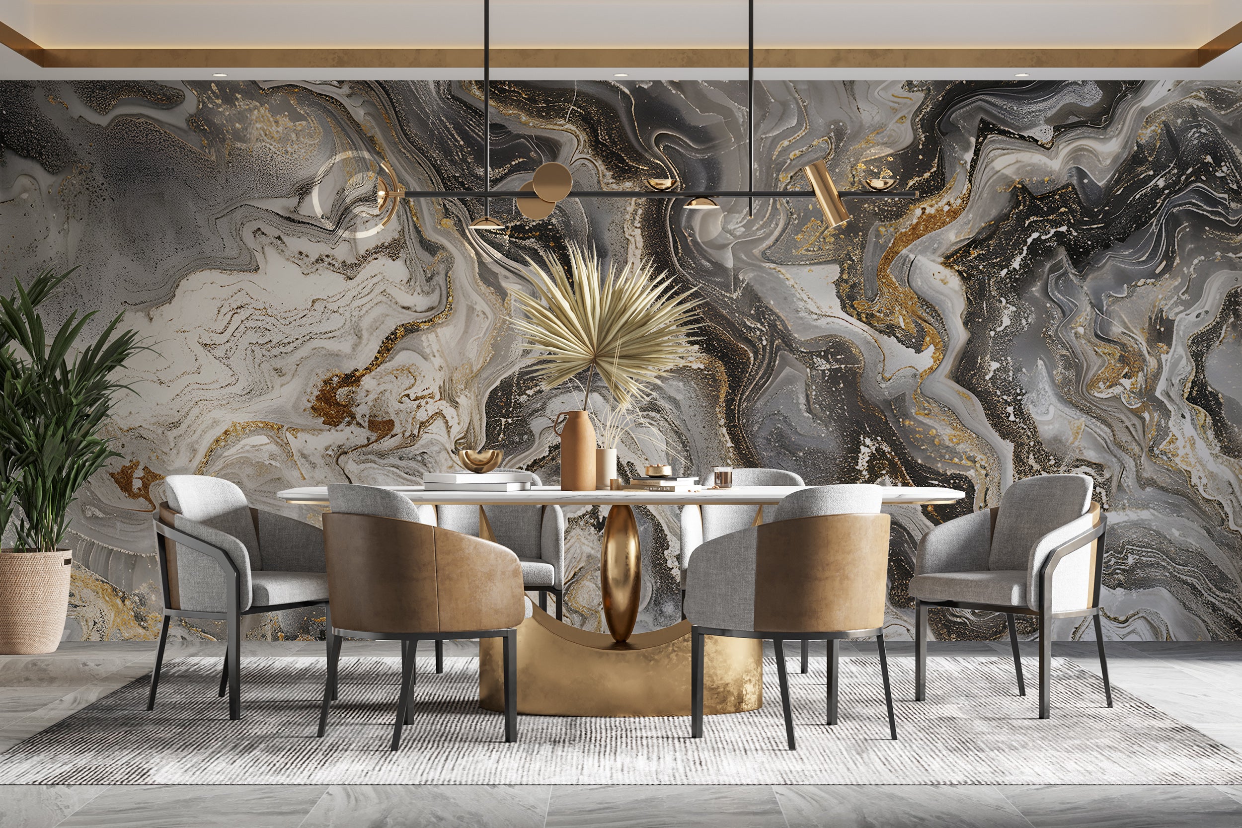 Grey Brown and Gold Alcohol Ink Wallpaper, Peel and Stick Marble Texture Mural, Removable Warm Colors Abstract Wall Art, Unique PVC free Decal