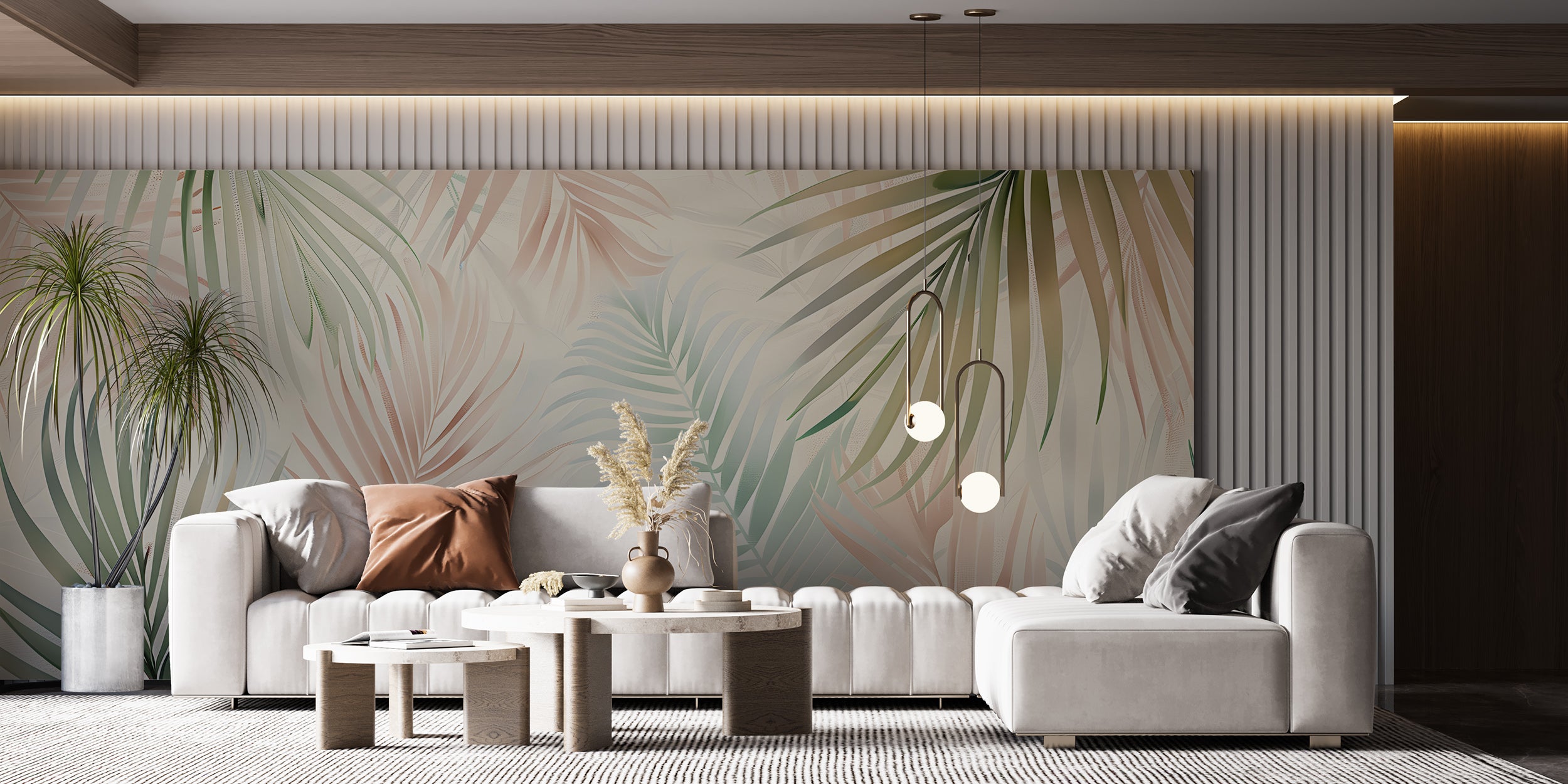 Colorful Palm Leaf Mural, Pastel Colors Tropical Wallpaper, Peel and Stick Nursery Botanical Wall Decal, Custom Size Removable Wall Decor