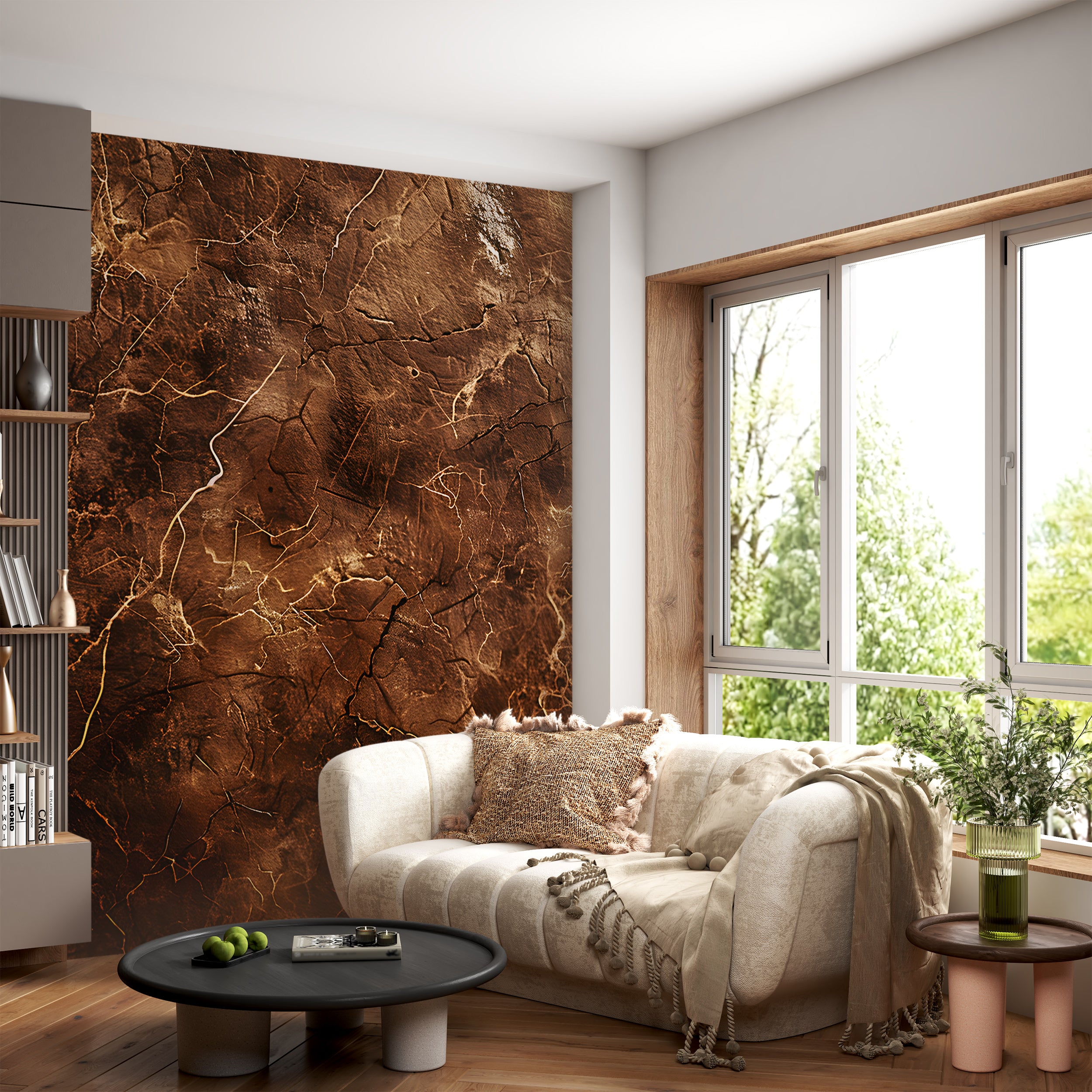 Dark Brown & Gold Marble Mural, Self-adhesive Stone Texture Wallpaper, Removable Abstract Modern Dark Wall Decal, Natural Brown Marble Decor