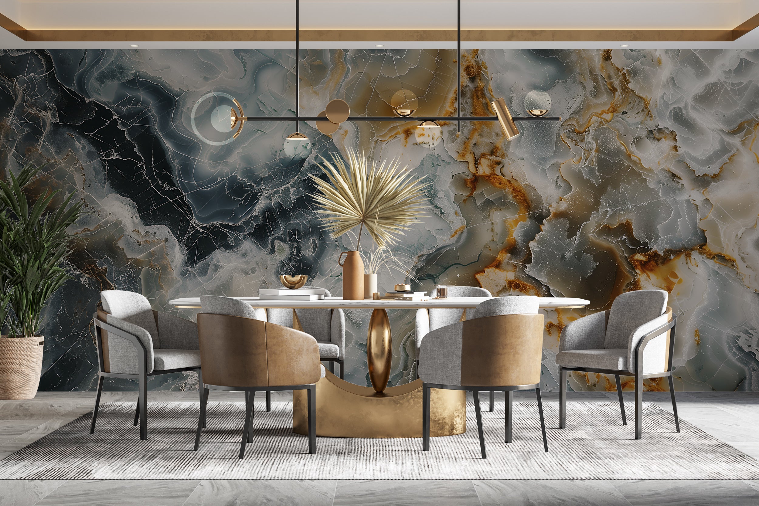 Muted Green Grey and Brown Marble Mural, Peel and Stick Natural Marble Wallpaper, Removable Stone Accent Wall Decor
