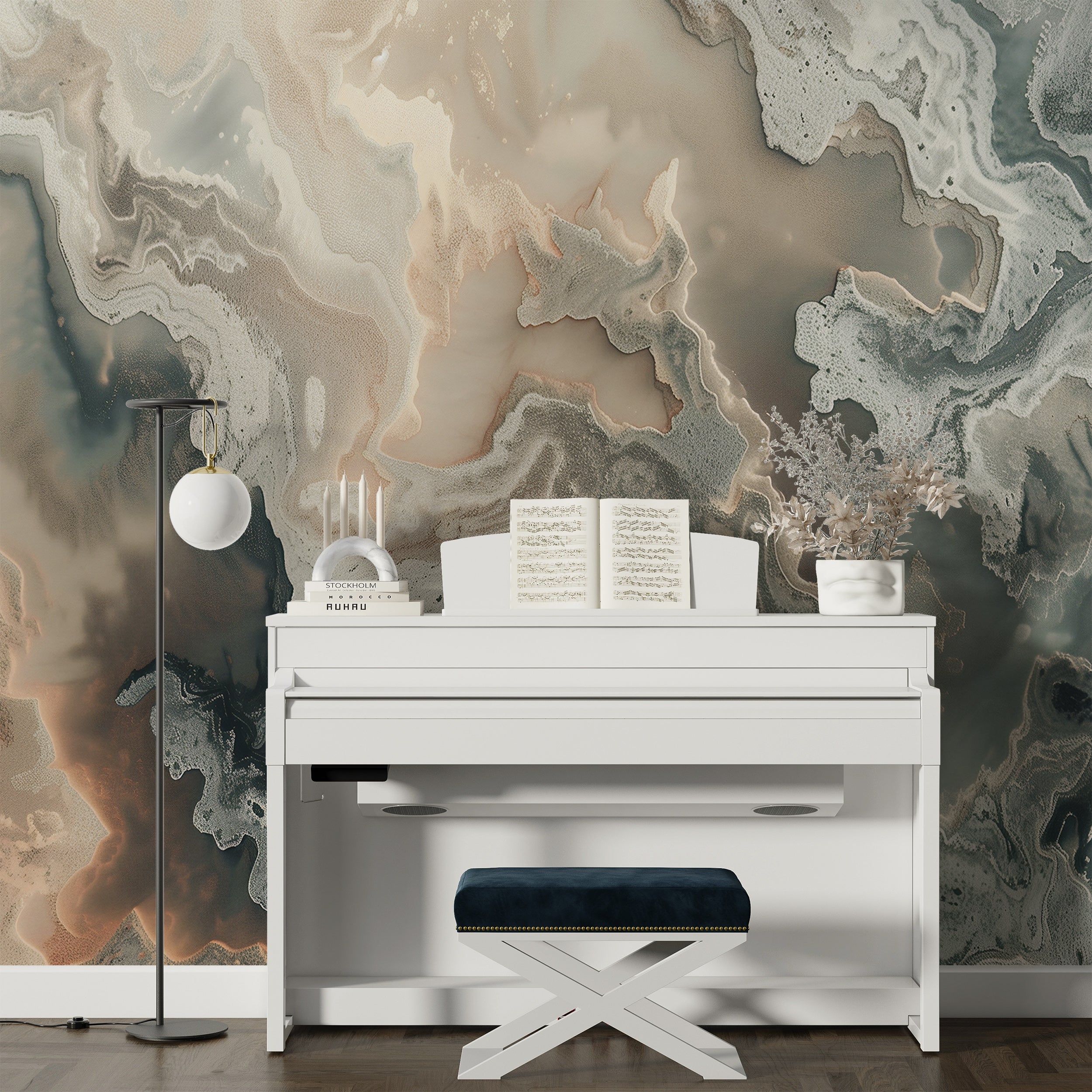 Green and Beige Alcohol Ink Wall Mural, Peel and Stick Abstract Wallpaper, Accent Wall Emerald and Beige Marble Wallpaper