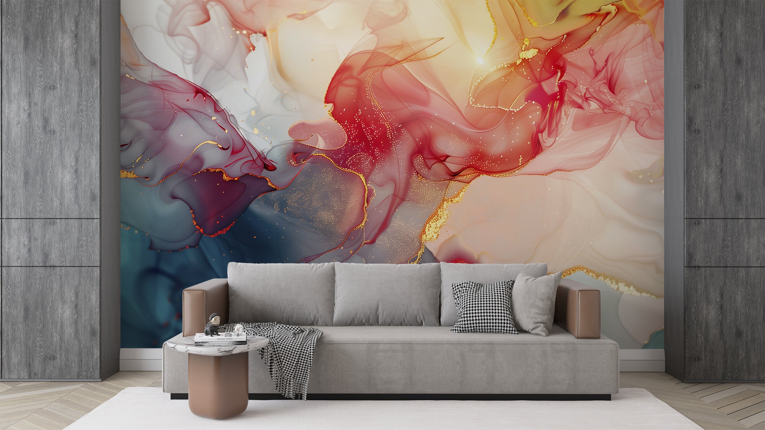 Colorful Alcohol Ink Wall Mural, Peel & Stick Abstract Wallpaper, Multi Color Liquid Surface Wallpaper, Removable Accent Red Blue Yellow Art