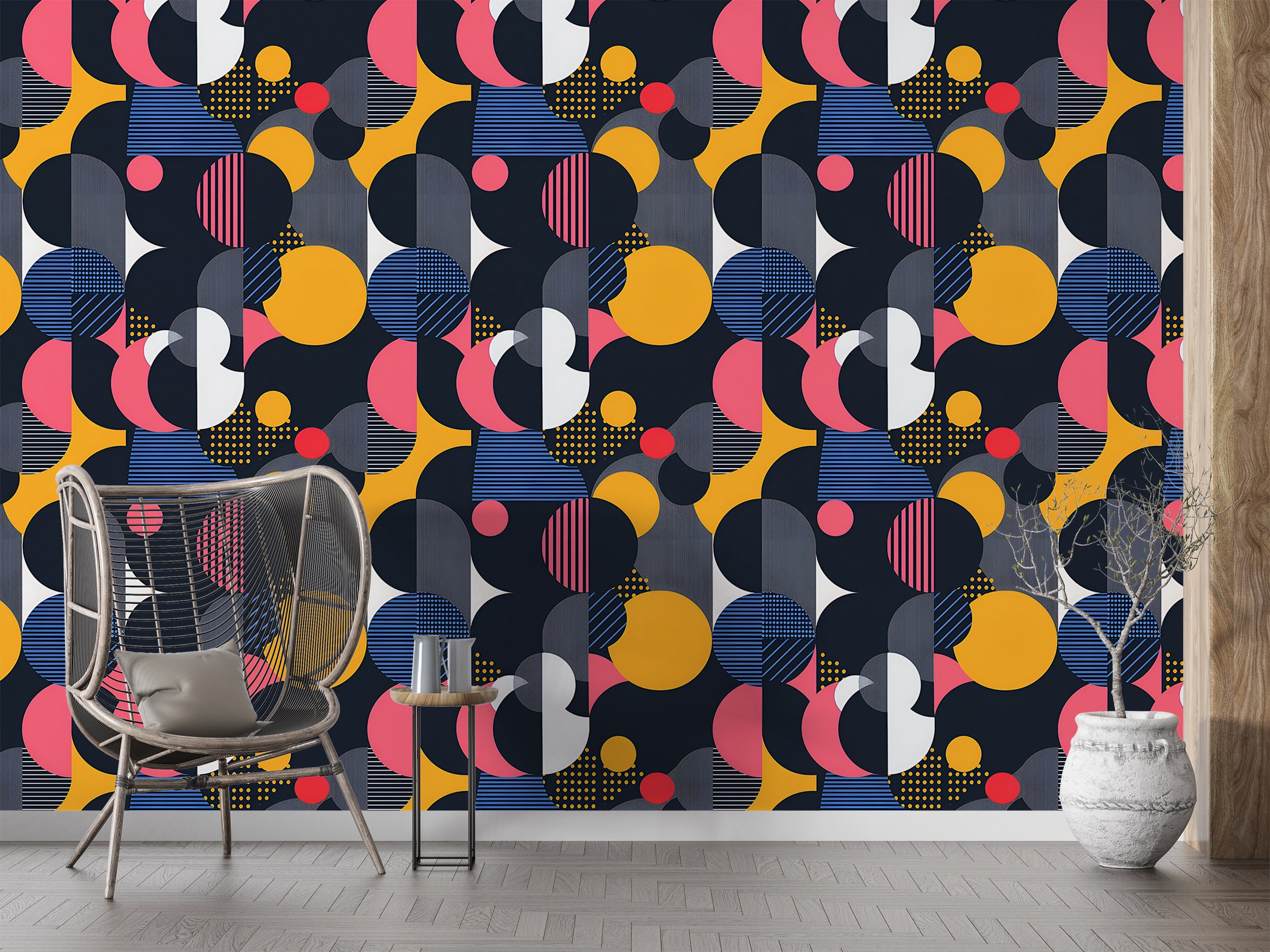 Abstract Geometric Wallpaper, Colorful Abstract Shaped Wallpaper, Peel and Stick Removable Dark Circles Wall Decor