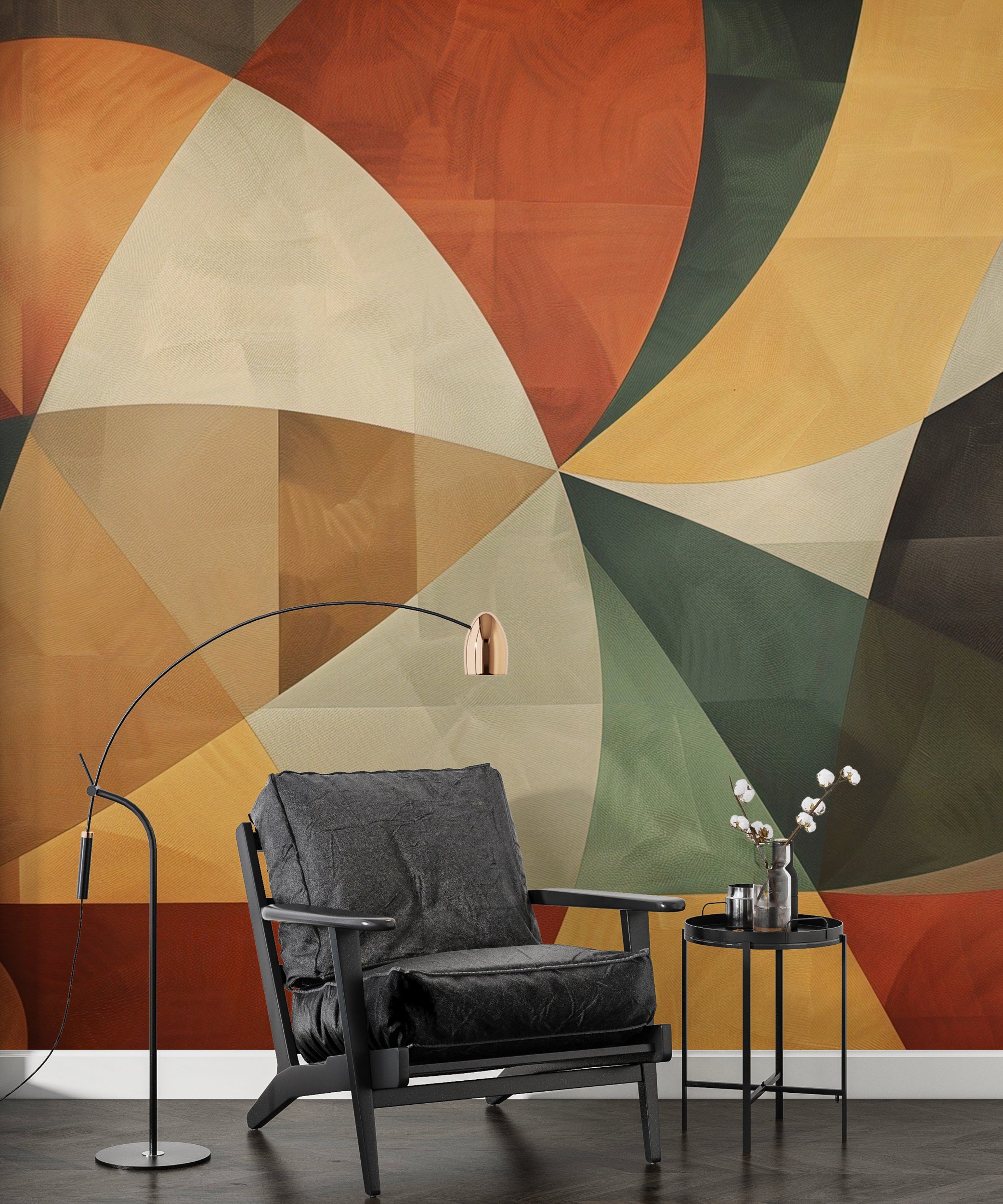 Boho Geometric Wall Mural, Peel and Stick Abstract Modern Art, Removable Colorful Shapes Wallpaper
