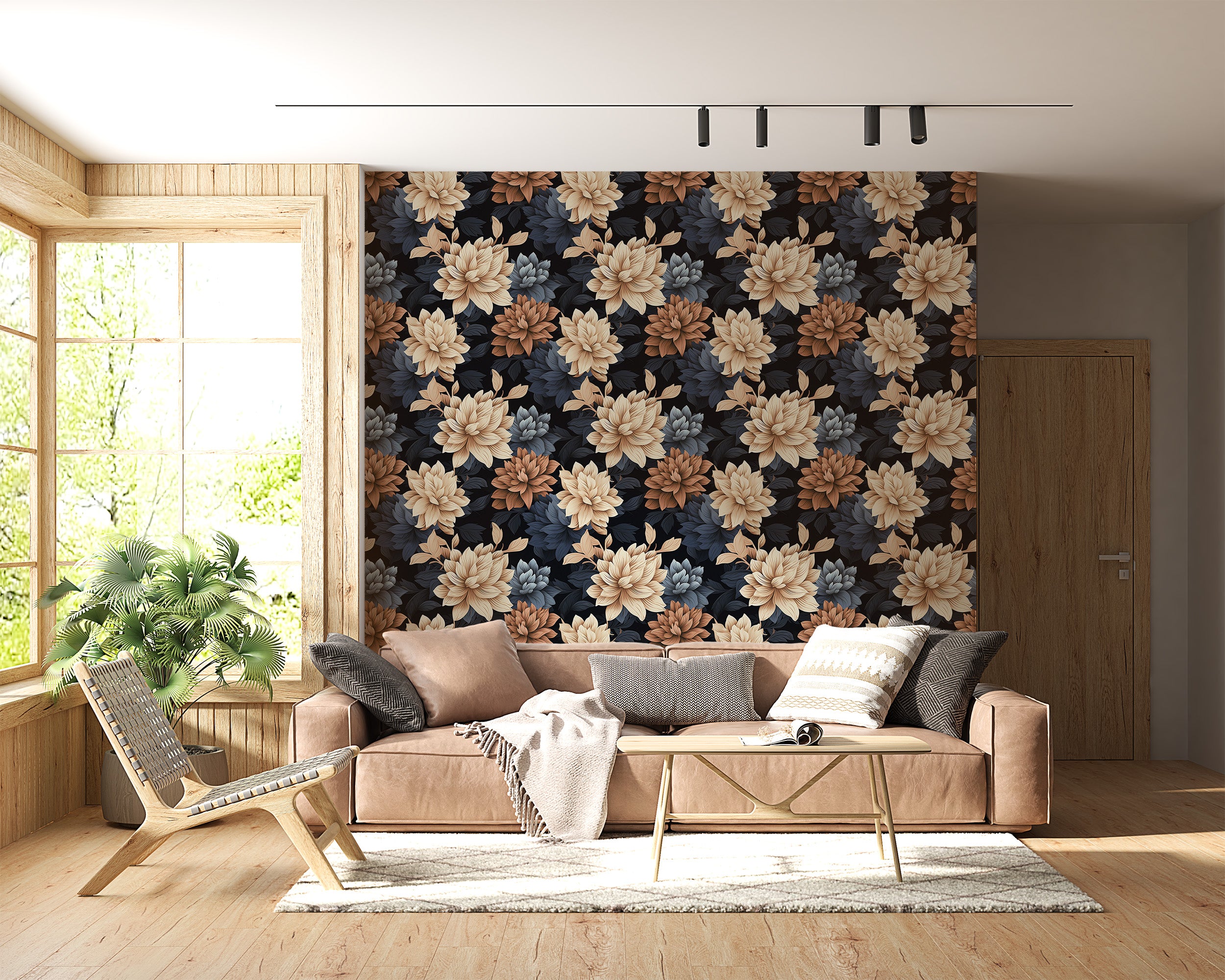 Peel and Stick Black Botanical Detail in Room Setting