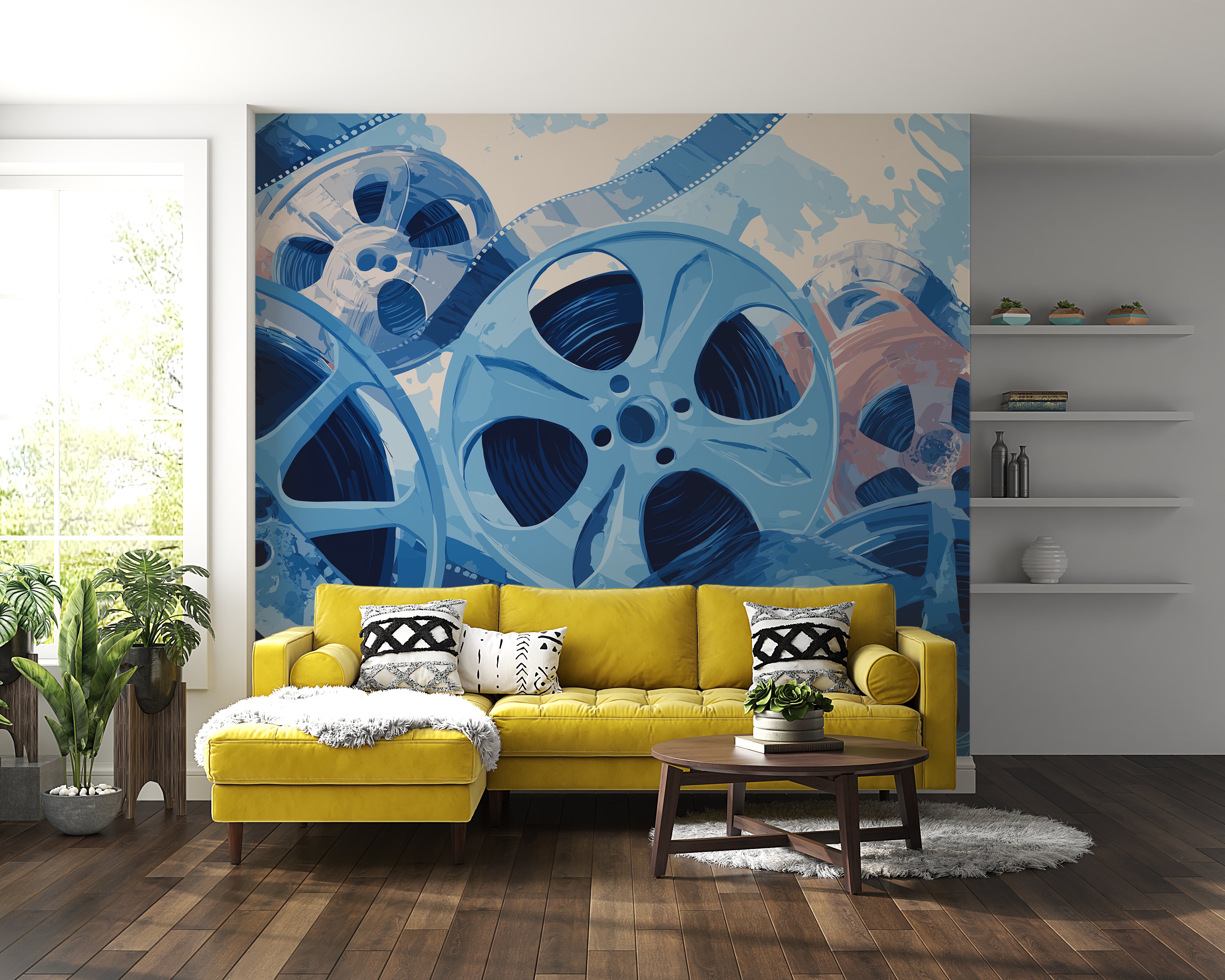 Abstract film reel design wall art for media room