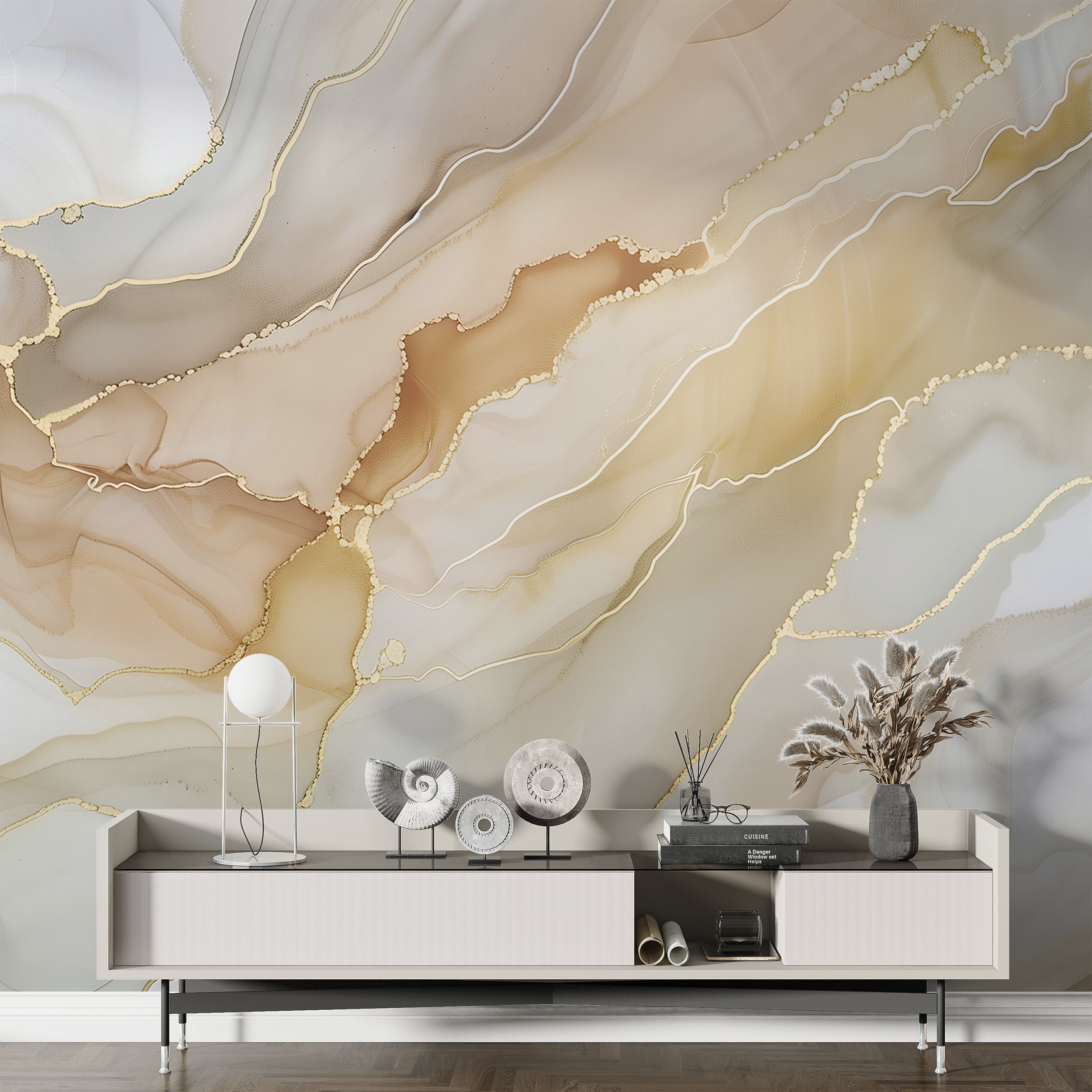 Beige and Grey Alcohol Ink Wall Mural, Peel and Stick Abstract Accent Wall Mural, Removable Unique Custom Size Silk Texture Design Wallpaper